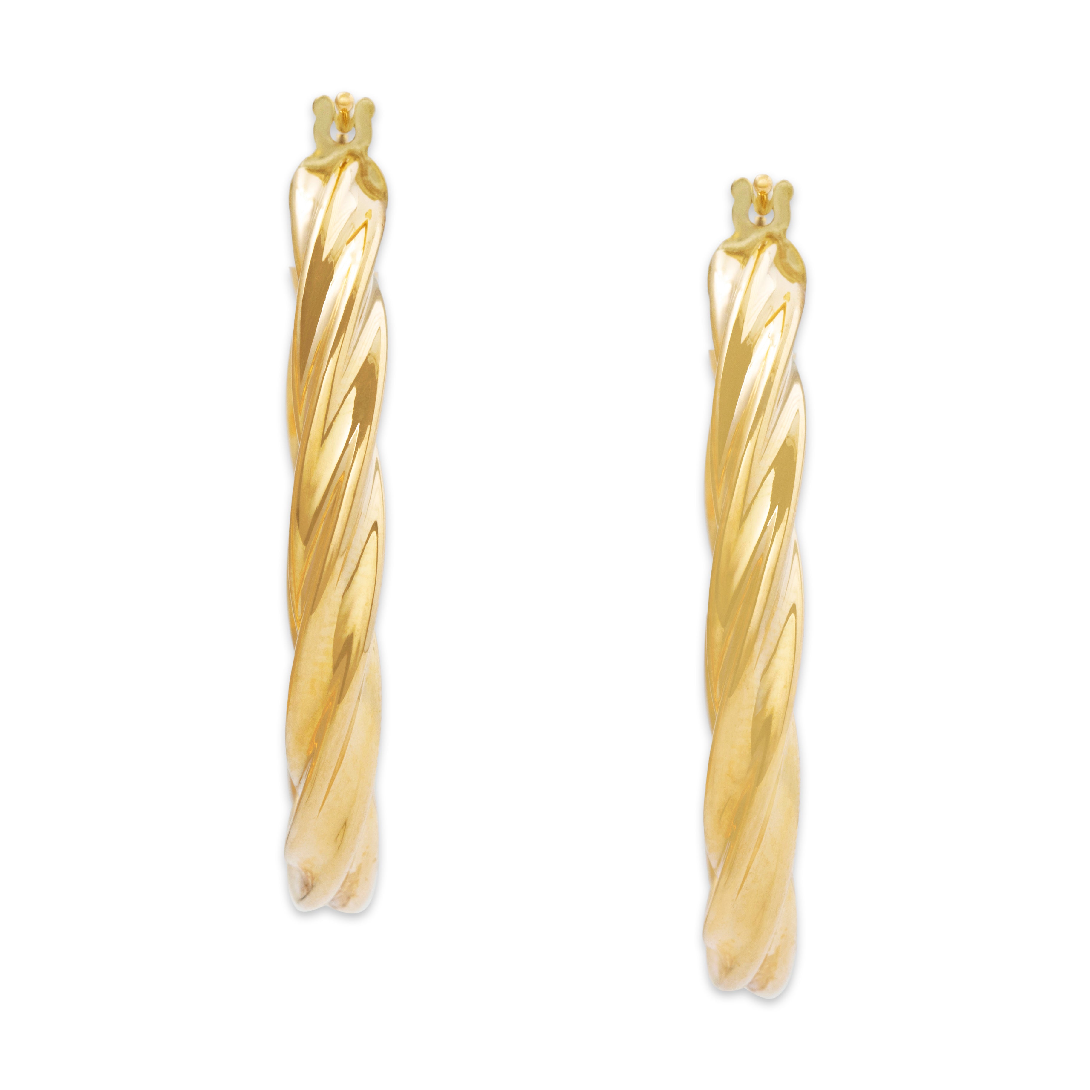 Vintage Italian 18k Yellow Gold Elliptical Twists Hoop Earrings、mySite、hinf8tx79