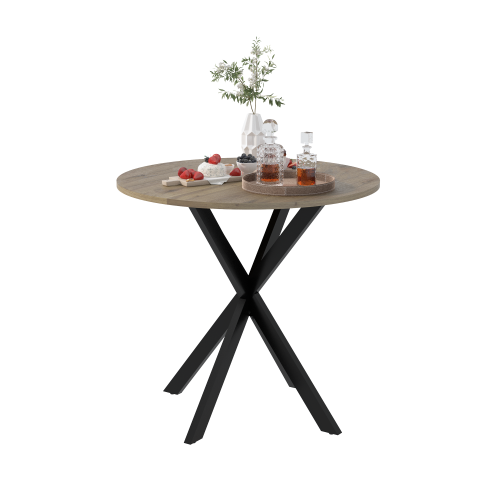31.5 Inch Round Dining Table, Small Circle Kitchen Table with Metal Black Legs for 2-4 people,Modern Dining Room Table, Brown (only table)、、casual