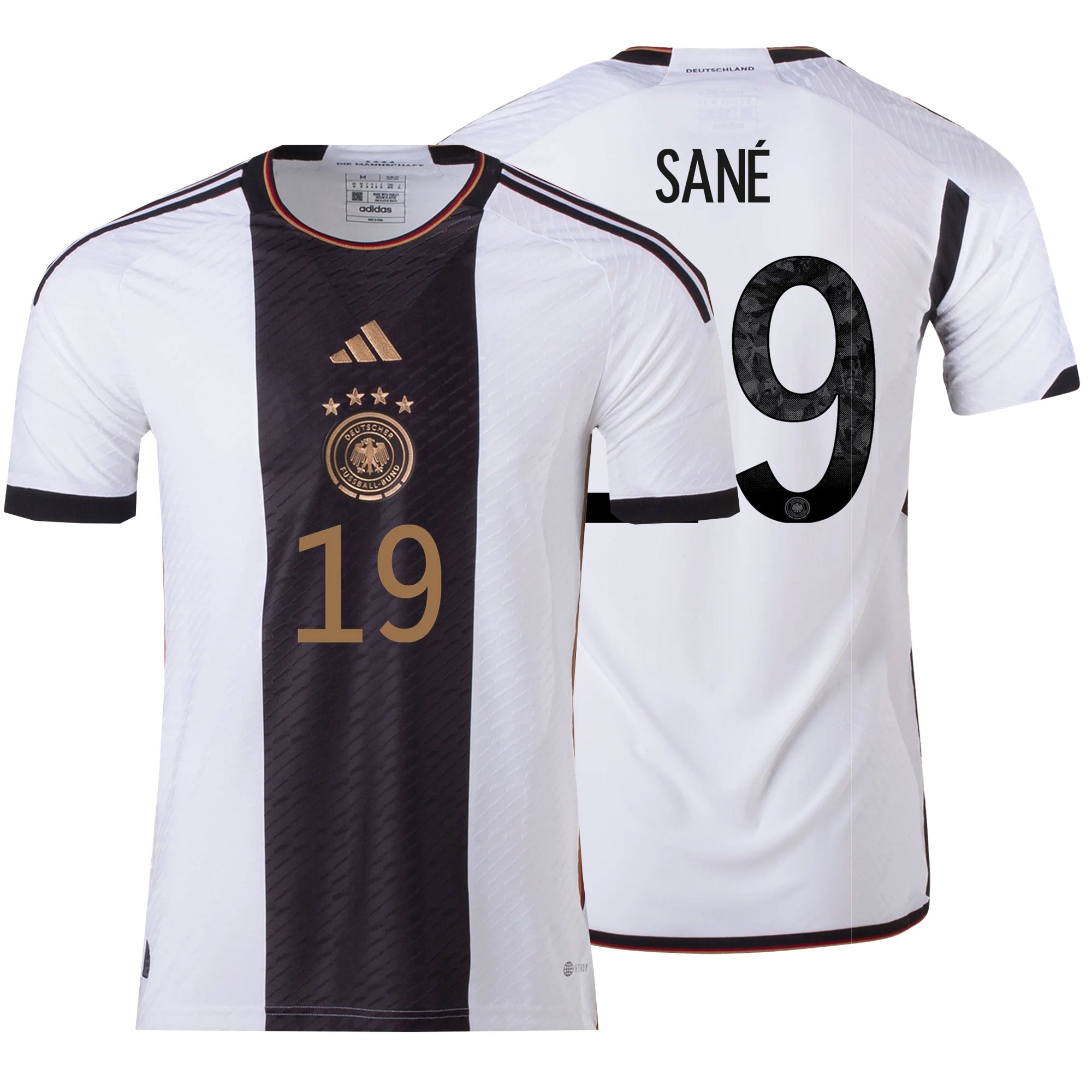adidas Men's Germany 2022/23 Authentic Home Jersey w/ Sane #19 Printing、mySite、noshort