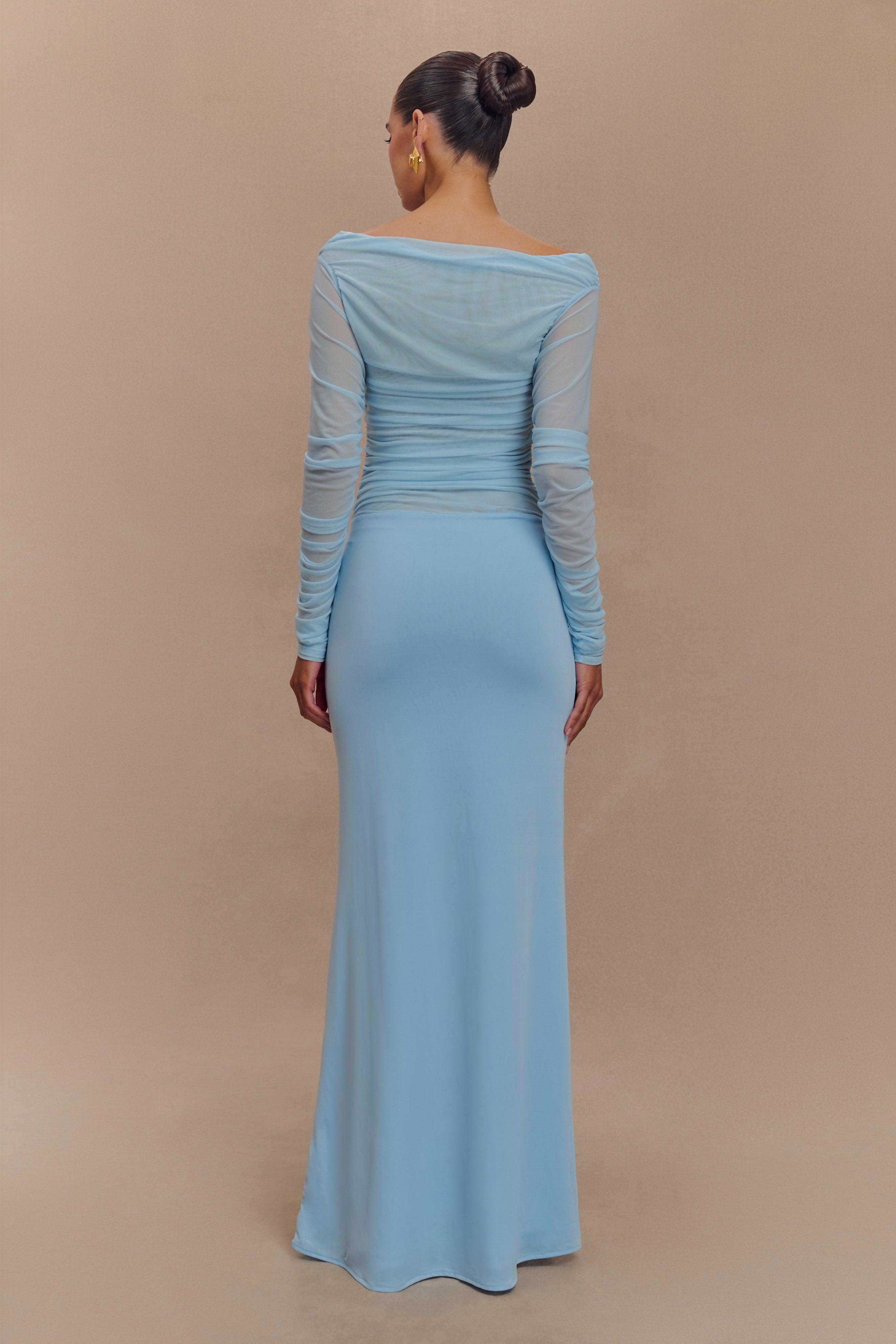 Darla Mesh And Slinky Off Shoulder Maxi Dress - Sky Blue、mySite、solidvoid