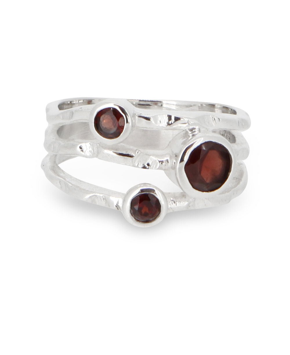 Garnet Triple Gemstone Ring, Sterling Silver、mySite、topwebapps