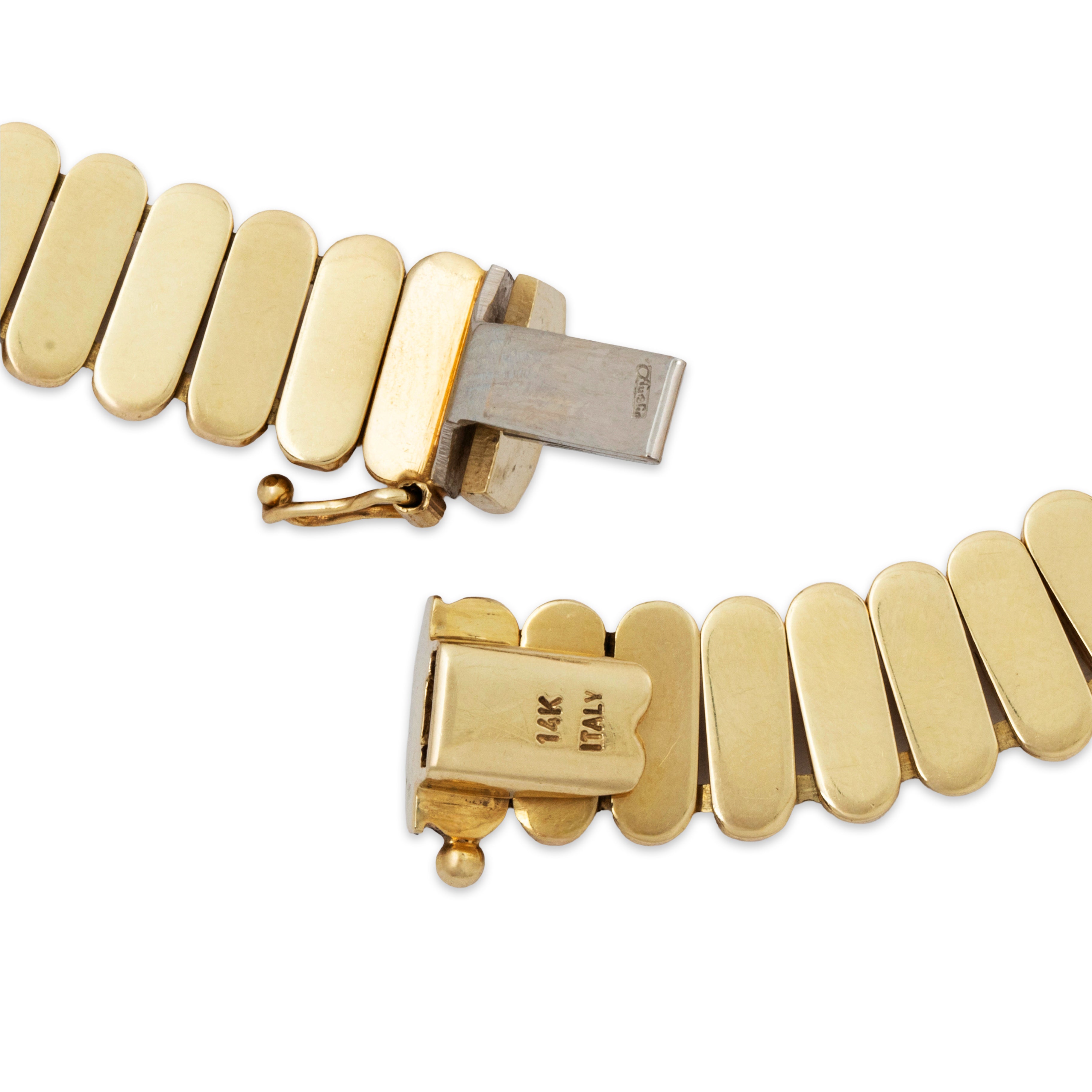 Vintage Italian 14k Yellow Gold Brushed & Polished Statement Necklace 16、mySite、hinf8tx79