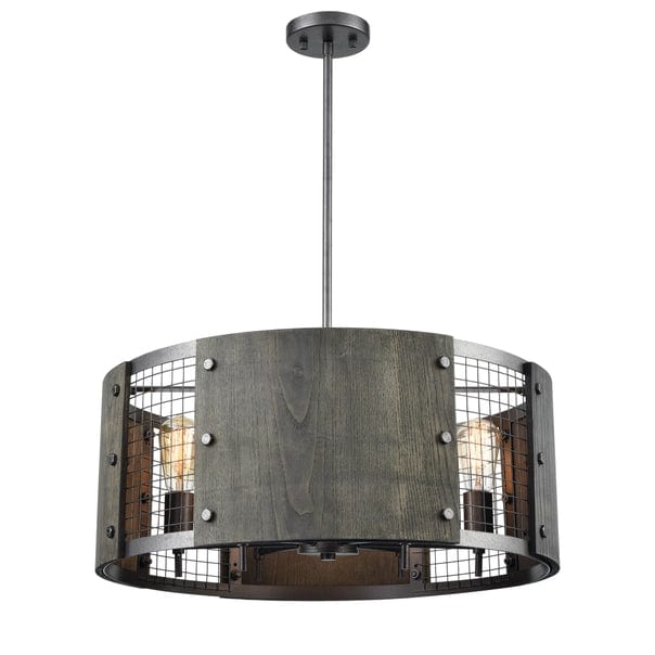 Halstead 6-Lght Chandelier W/Wood & Wire Mesh Shade、mySite、g9winljtr