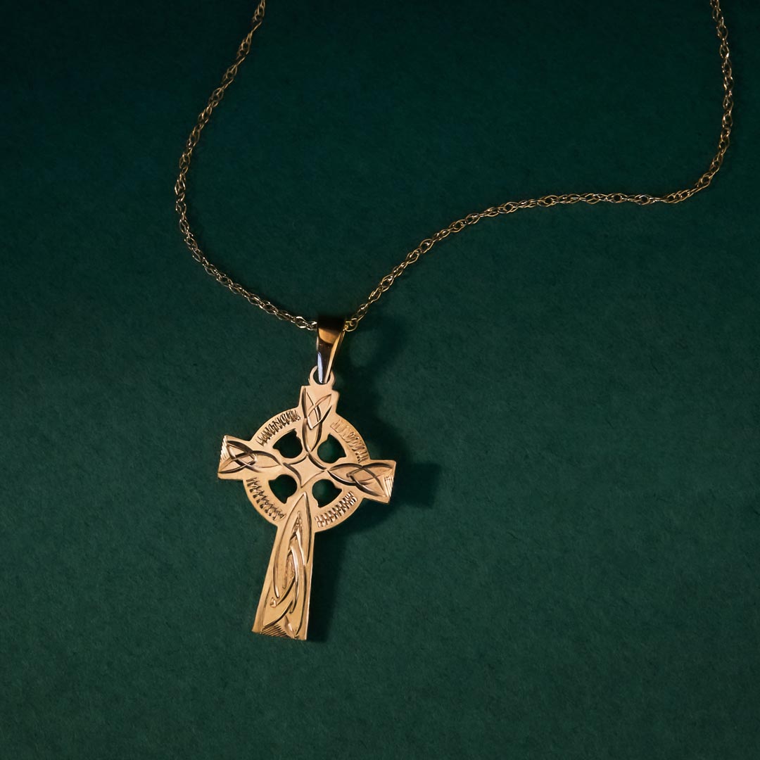  Gold Hand Engraved Celtic Cross Necklace