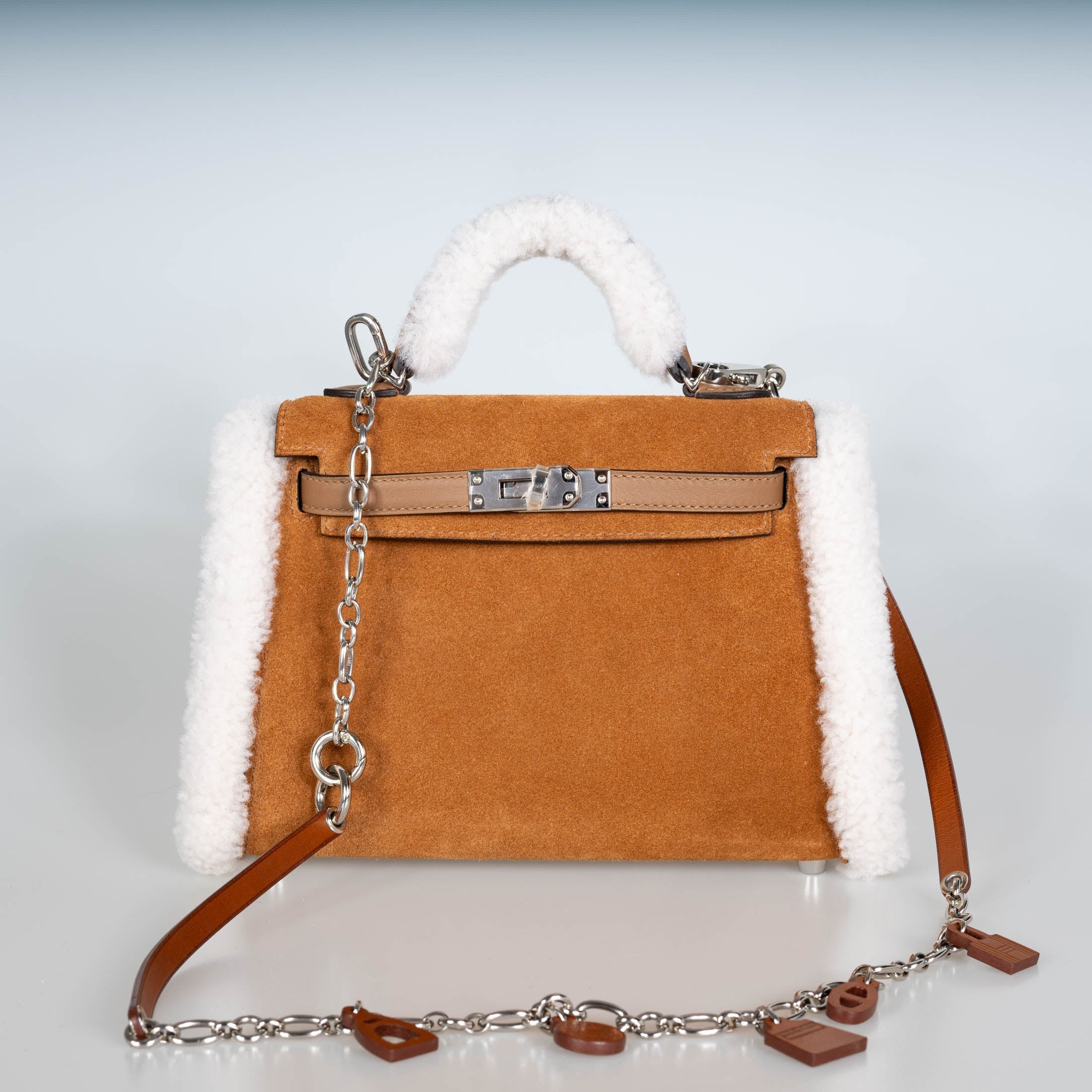 Hermès Teddy Mini Kelly 20 Chamois Grizzly, Alezan Swift and Ecru Mouton Shearling Palladium、mySite、garminoutage.com