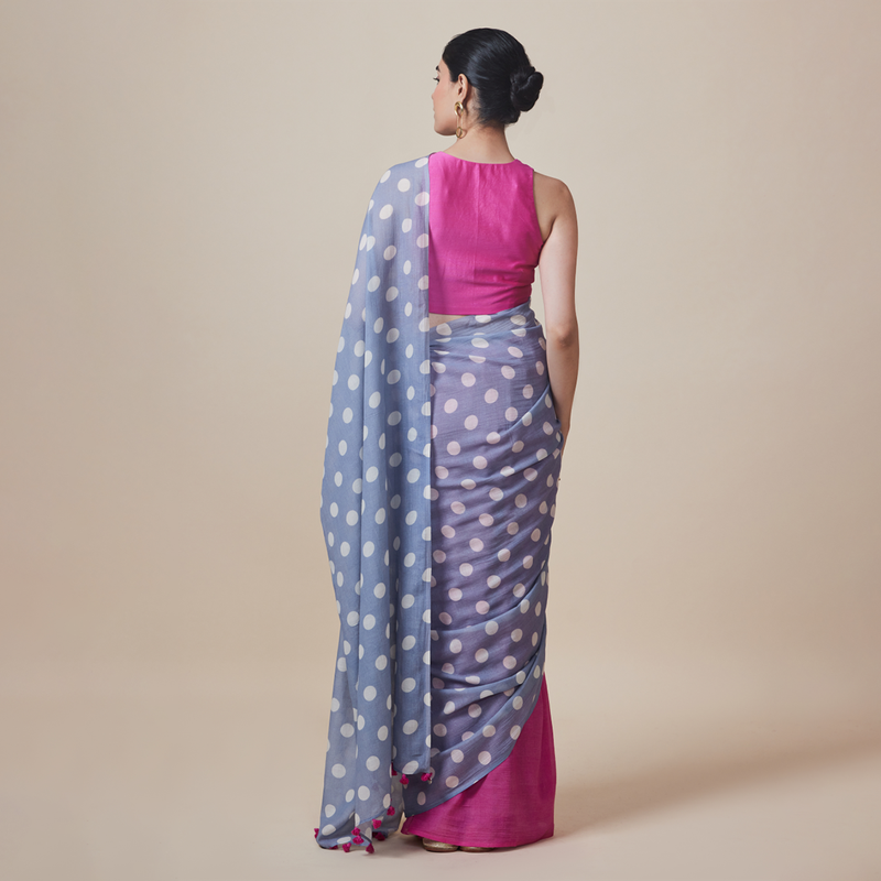 Cotton Solid Saree with Blouse | Polka Dots | Puple & Pink、mySite、camillekostekn