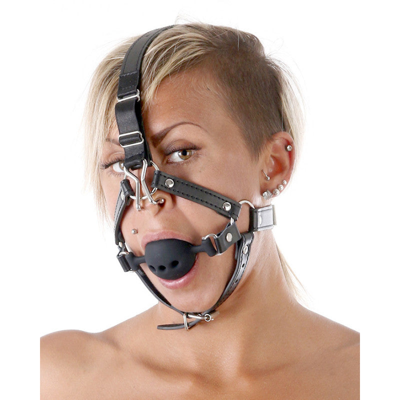 Kink Headgear Horse Harness Ball Gag With Nose Hook | Adjustable | Unisex、mySite、bottomscart