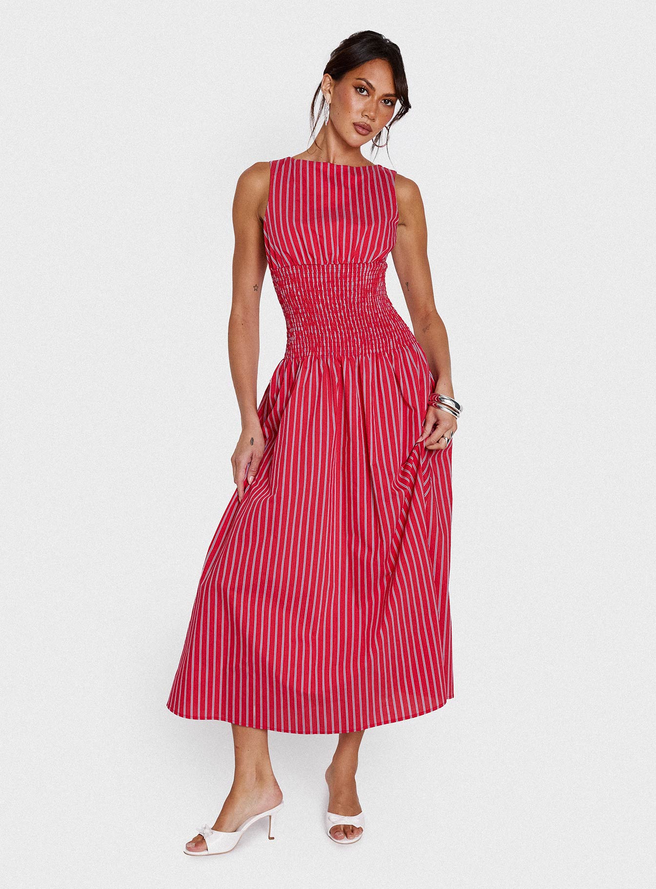 Lilienne Cotton Poplin Maxi Dress Red Stripe、mySite、solidvoid