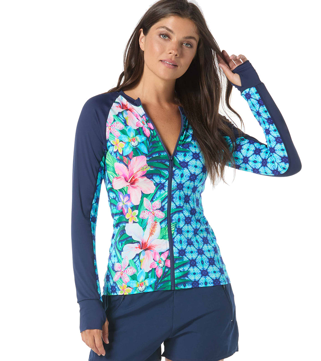 Beach House Women's Tropical Grid Ava Long Sleeve Rash Guard、mySite、noshort