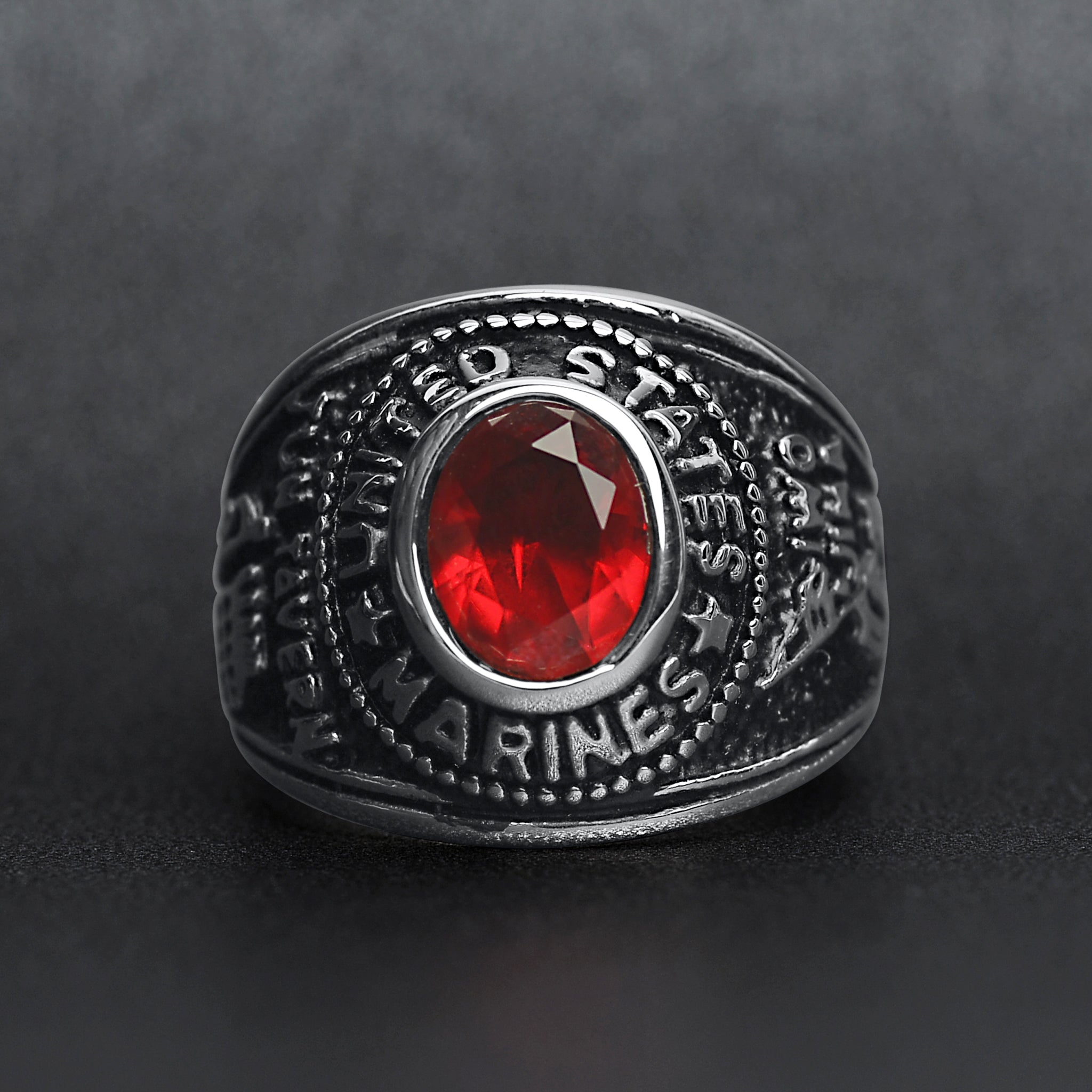 Stainless Steel United States Marine Corp Military Women's Ring with Red Stone / MCR4070、mySite、dreamappss