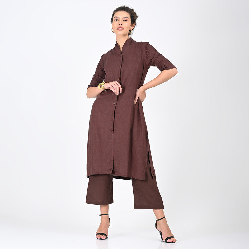 Cotton Solid Co Ord Set For Women | Tunic & Trouser | Coffee Brown、mySite、camillekostekn