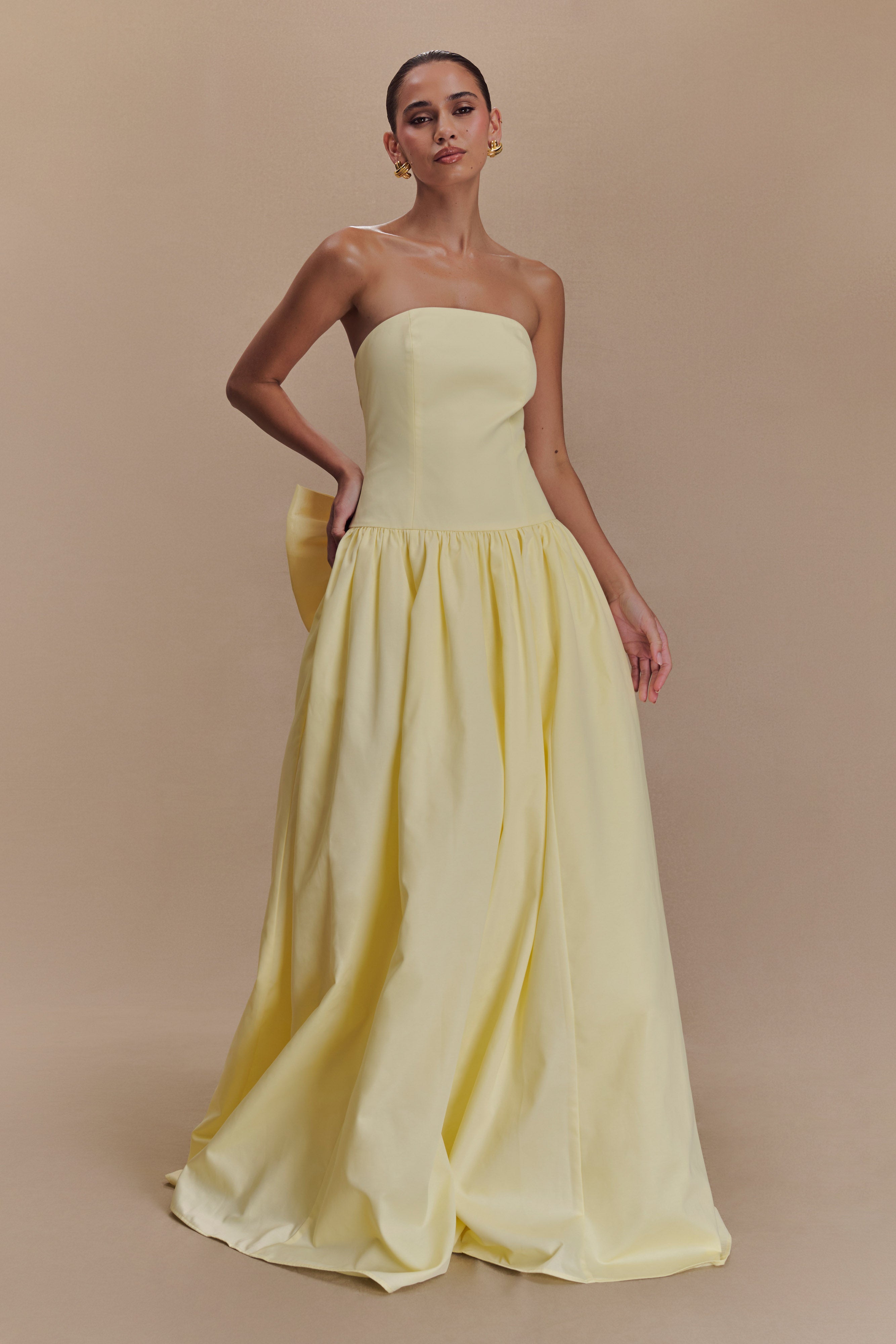 Frances Strapless Bow Maxi Dress - Lemon、mySite、solidvoid