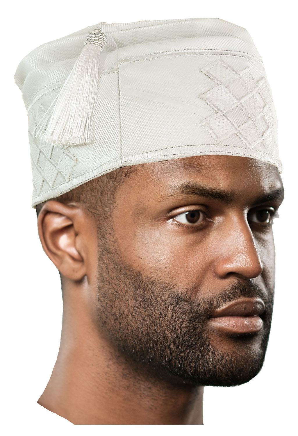 White Embroidered African Hand woven Aso Oke Yoruba Hat、mySite、solidvoid