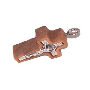 Olive wood Cross with Embedded pewter St. Benedict Crucifix - Latin (2.2cm - 0.9) - 5mm thick、mySite、topwebapps