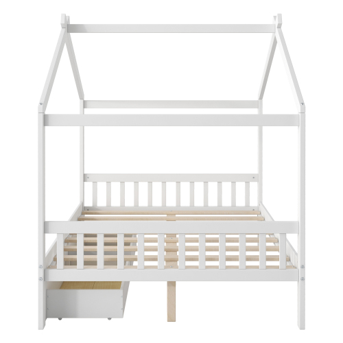 Twin Size House Platform Bed with Headboard and Footboard,Roof Design,Natural、、casual