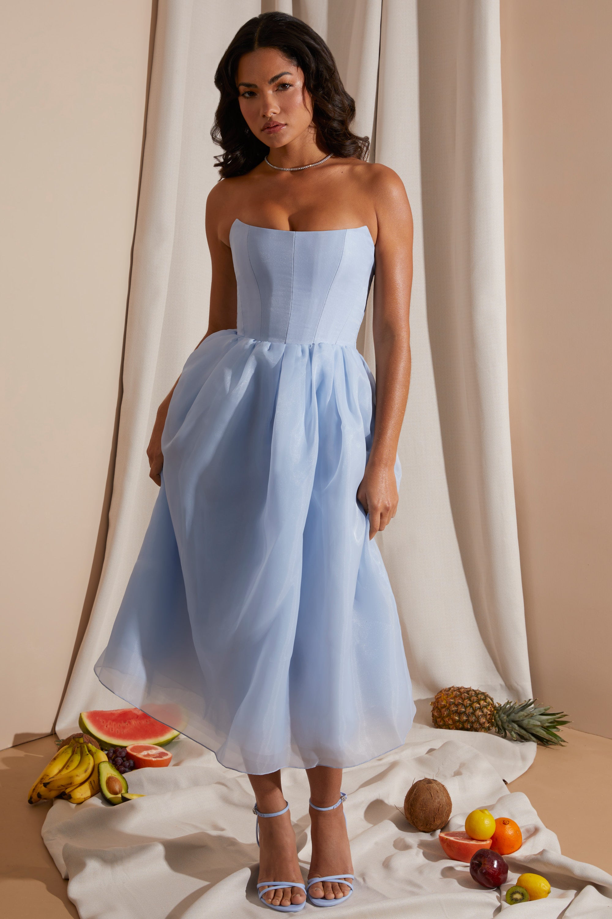  Strapless Corset Tulle Midi Dress in Blue、mySite、sugarbowlscore