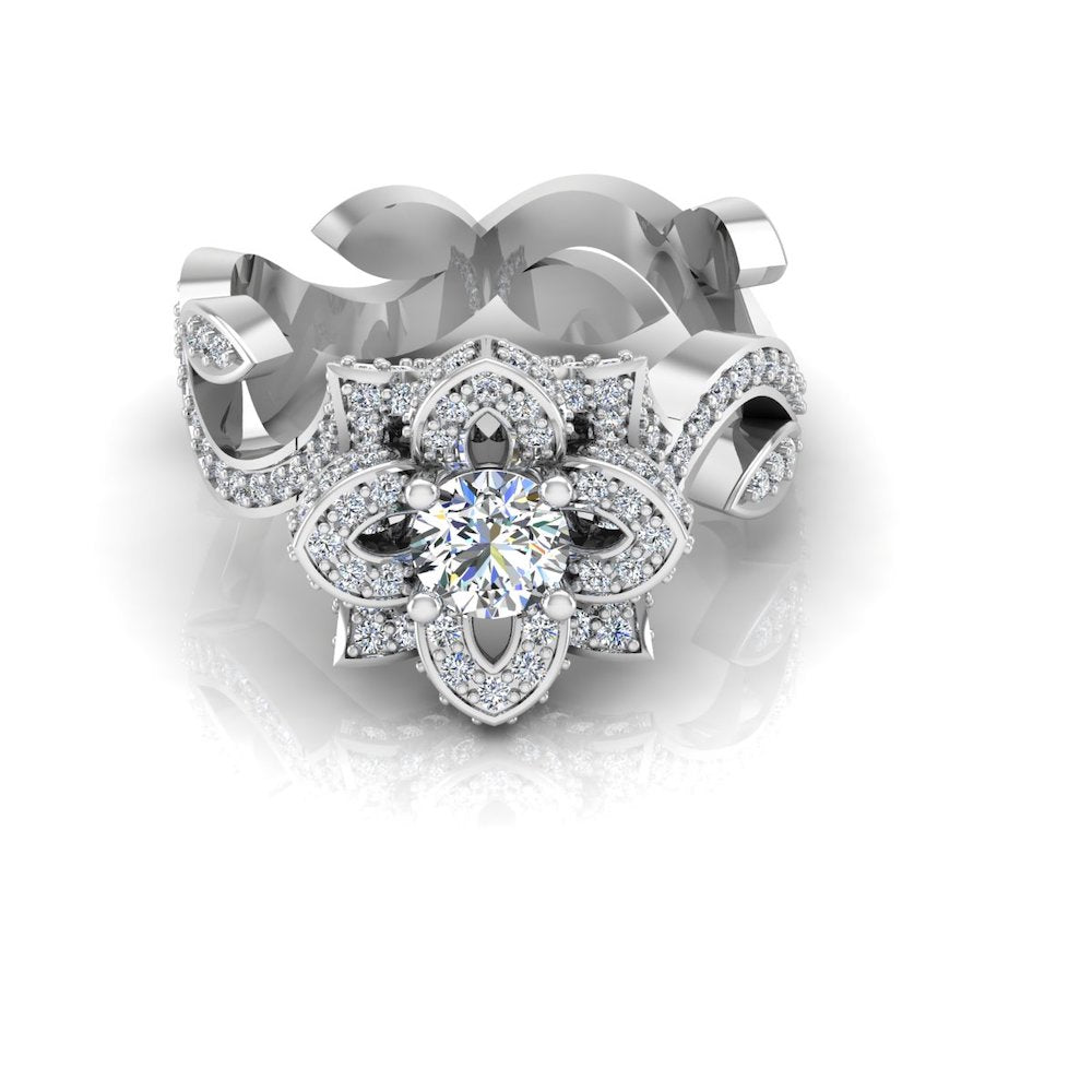 Round Floral Antique Moissanite Engagement Ring、mySite、hinf8tx79