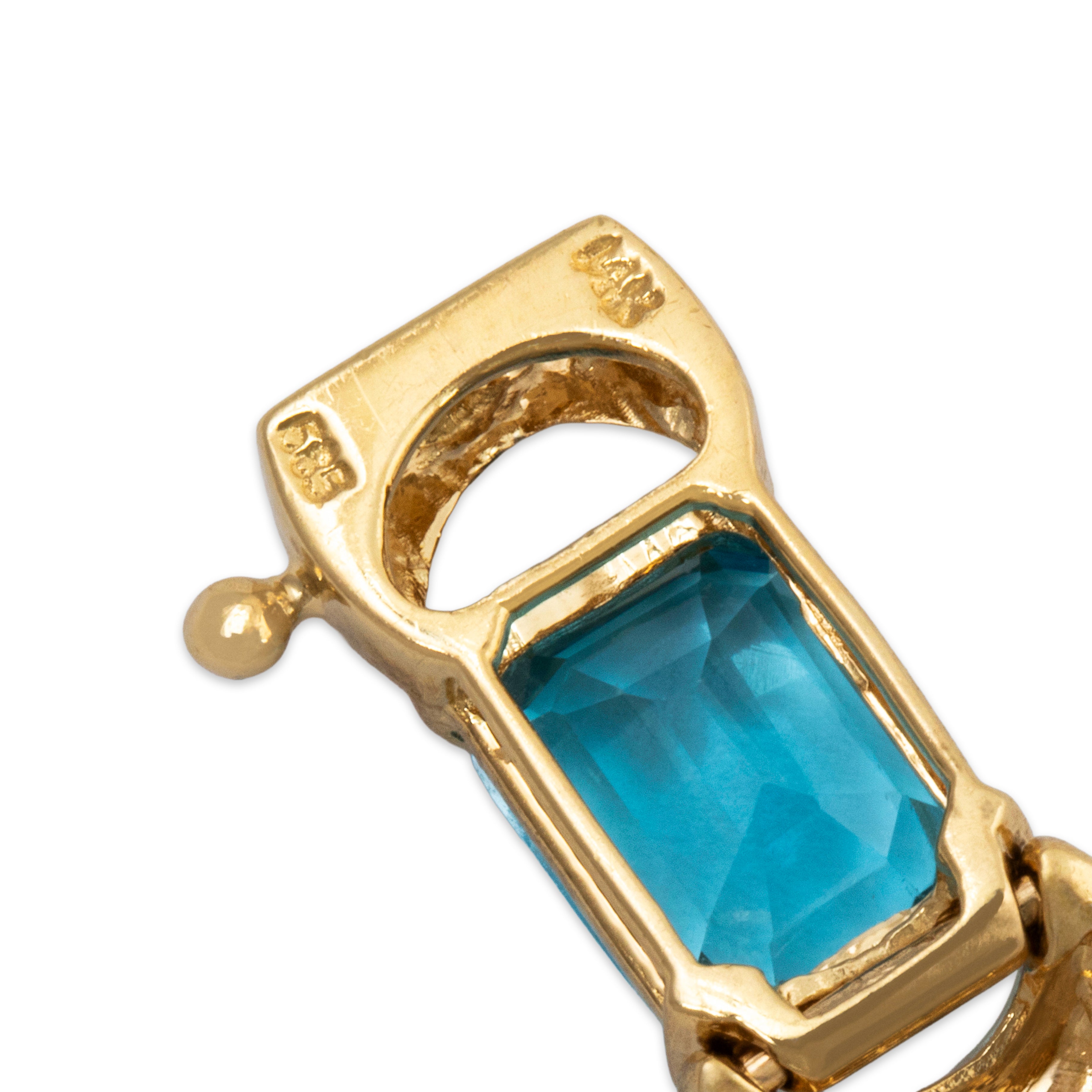 Vintage Stunning 14k Yellow Gold 20cttw Blue Topaz Emerald-Cut Bracelet 6.75、mySite、hinf8tx79