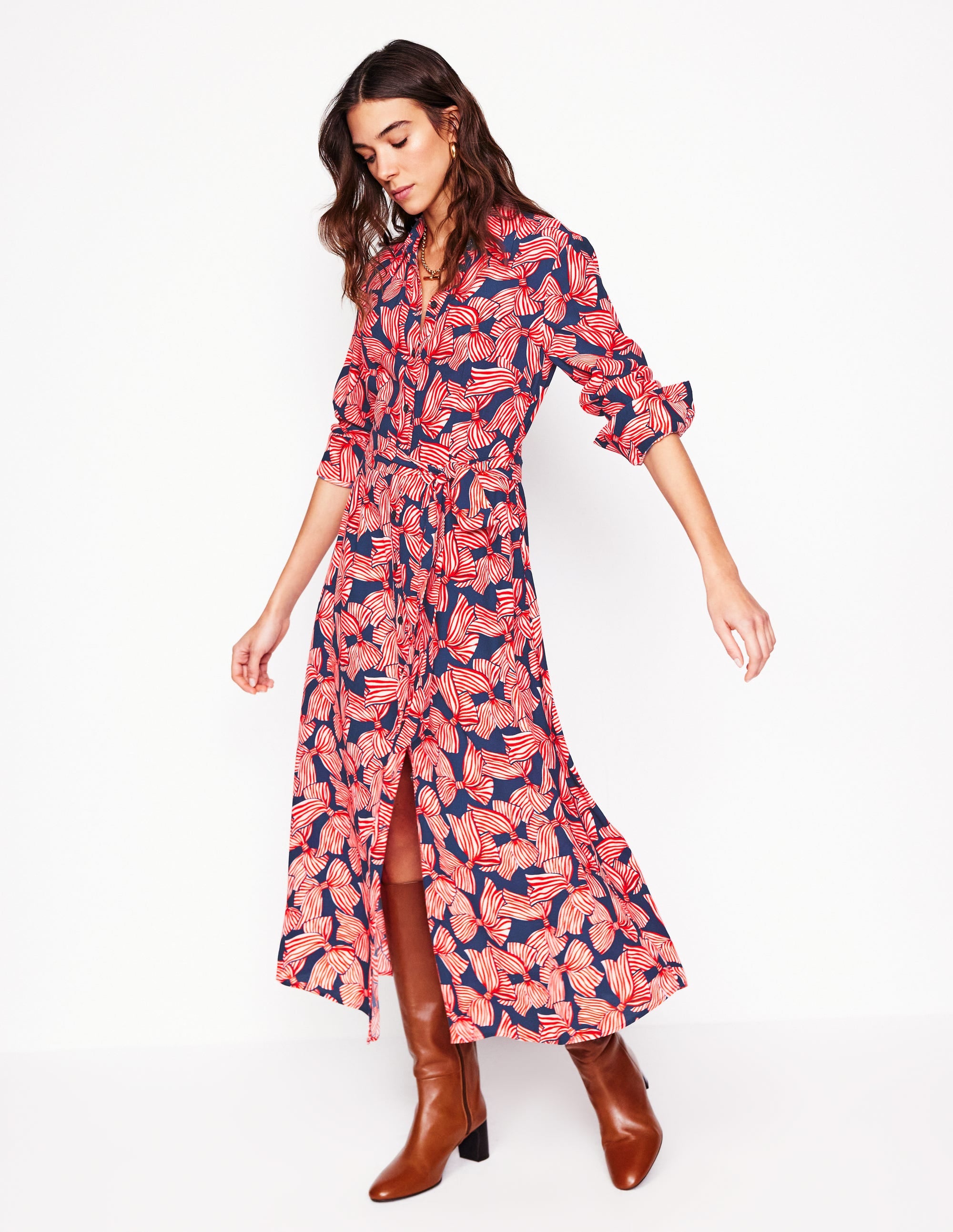  Kate Midi Shirt Dress-French Navy, Bow Scatter、mySite、ashleygrahame