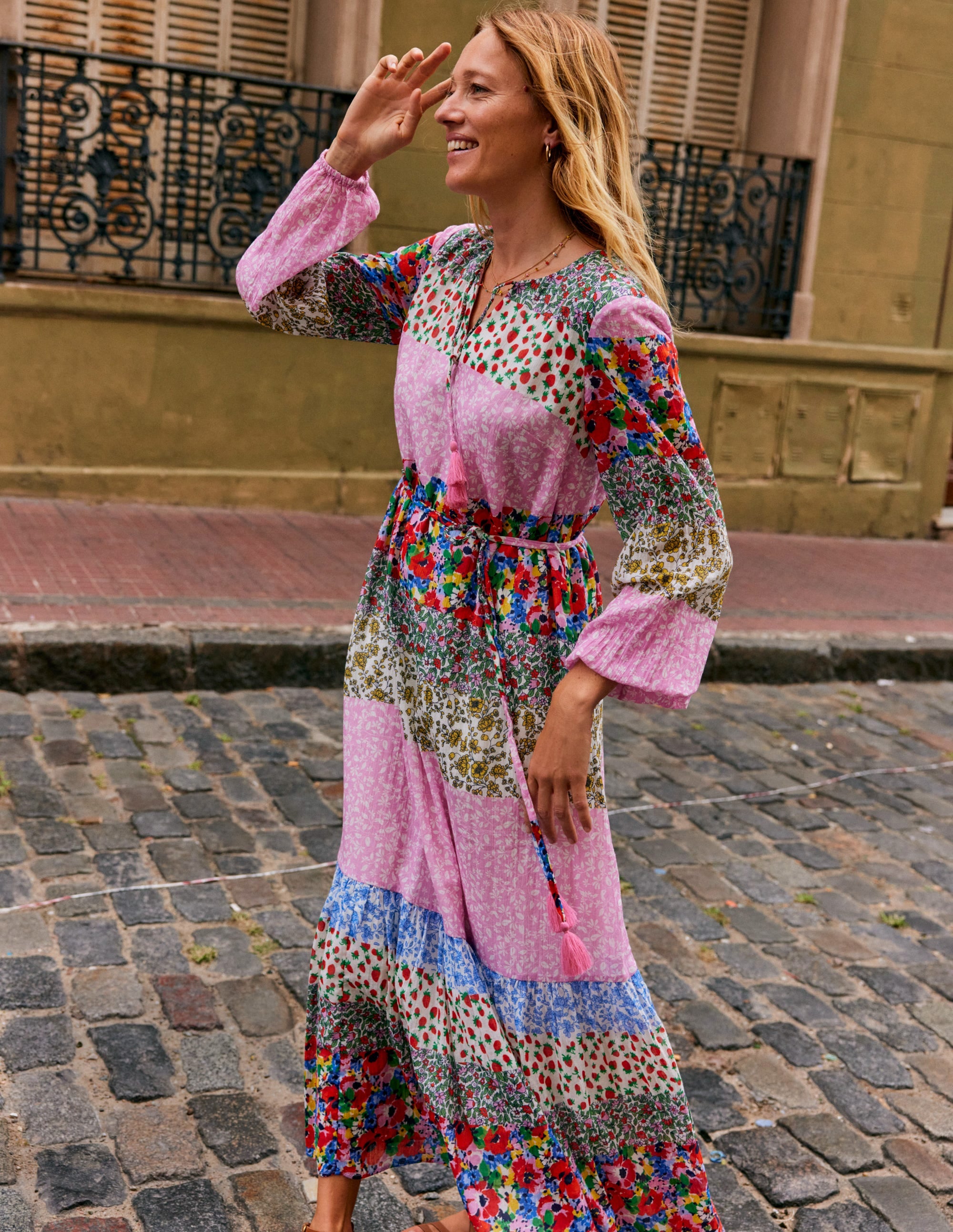  Hotched Blouson Maxi Dress-Multi, Patchwork Bloom、mySite、ashleygrahame