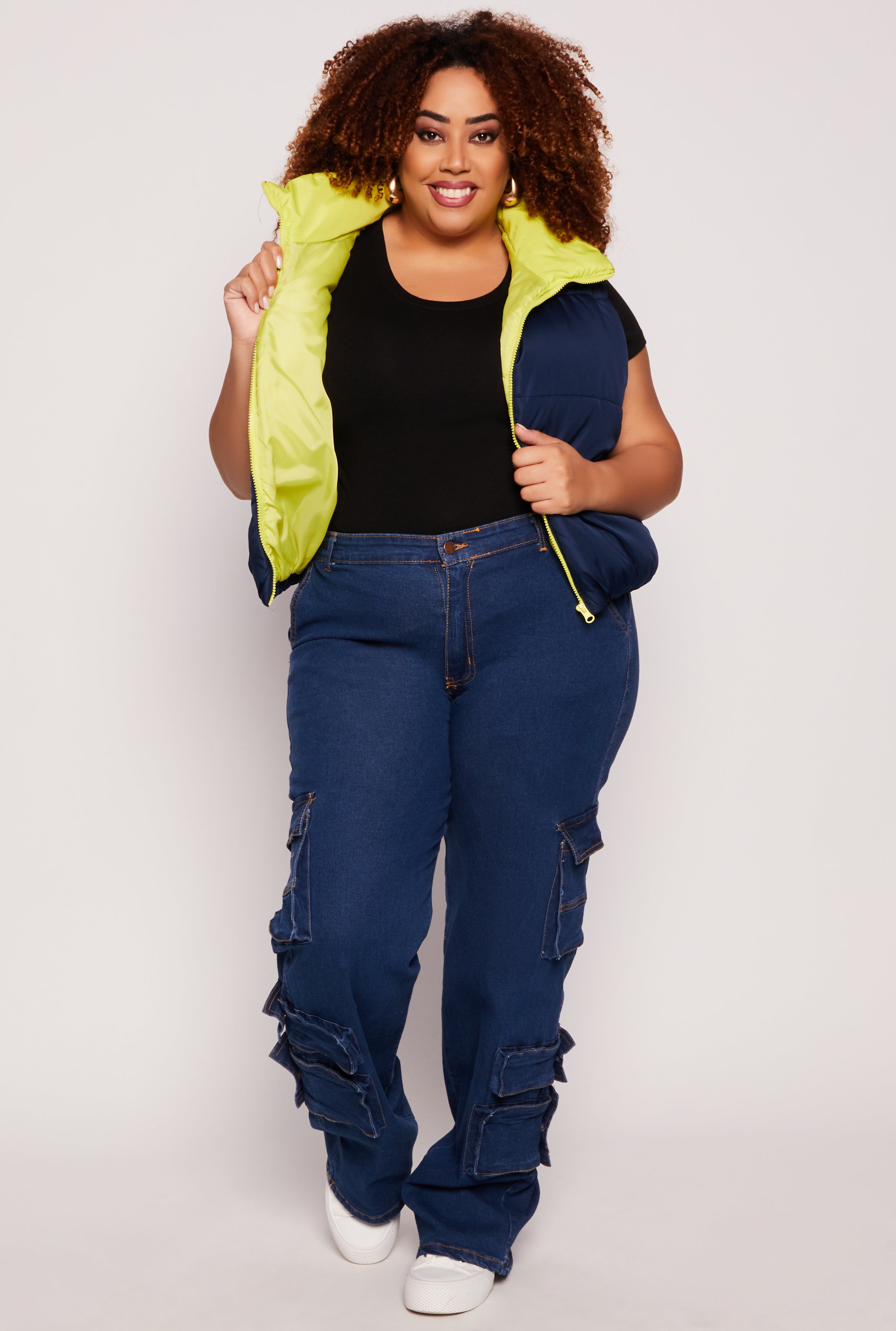 Plus Size Color Blocked Puffer Vest、mySite、camillekostekn