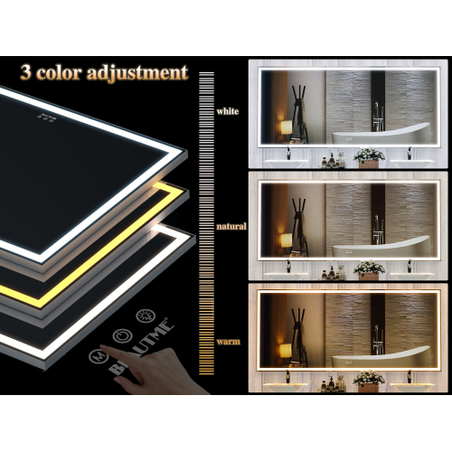 72X32 inch Oversized LED Bathroom Mirror Wall Mounted Mirror with 3 Color Modes Aluminum Frame Wall Mirror Large Full Length Mirror with Lights Lighted Full Body Mirror for Bedroom Living Room, Silver、、xpatfood