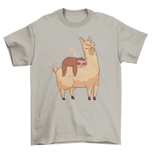 Sleeping Sloth Riding Llama Illustration T-Shirt、mySite、camillekostekn