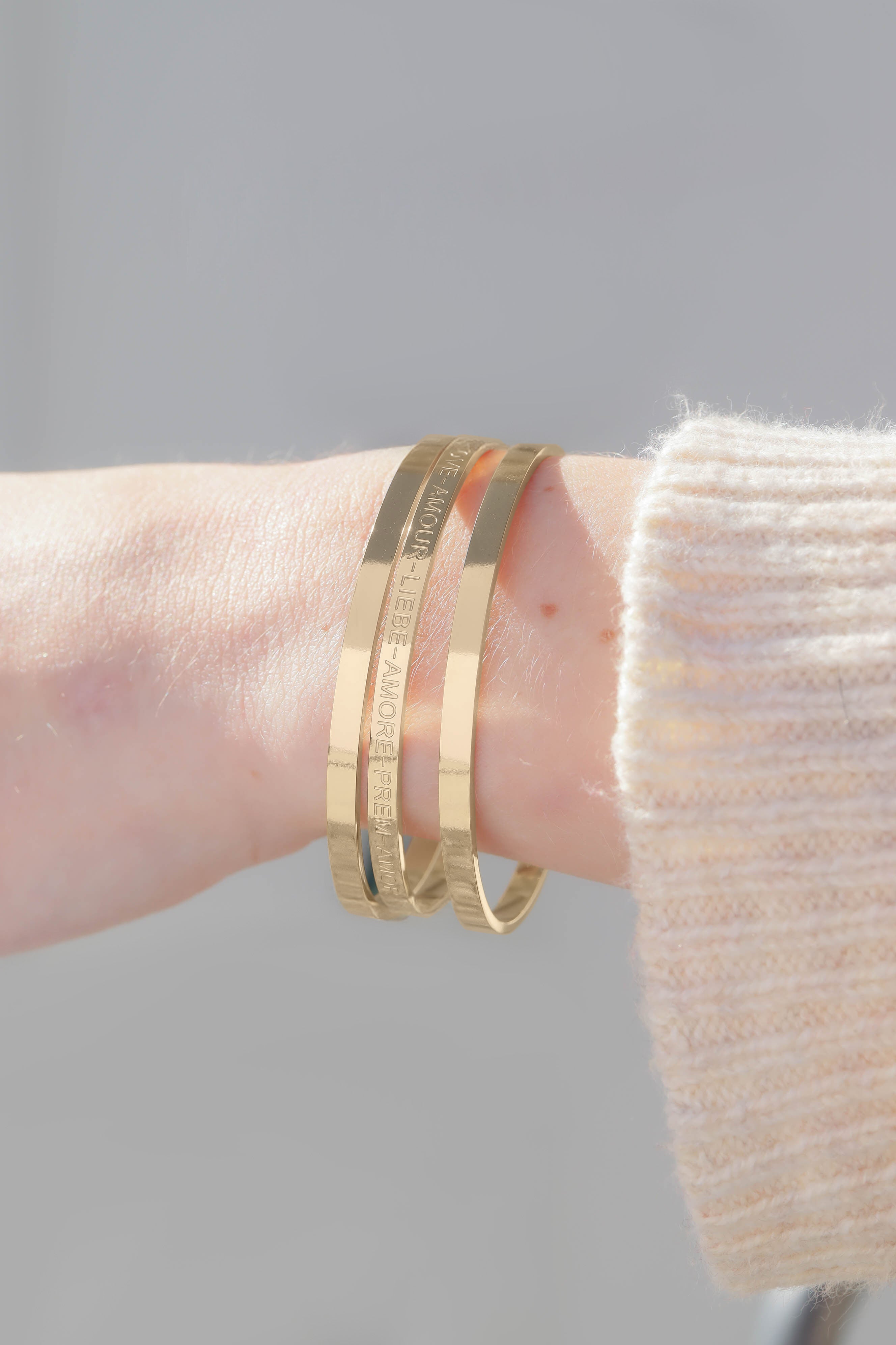 18K Gold PVD Stainless Steel Love Languages 3 Pc Bangle Set / BRJ1012、mySite、dreamappss