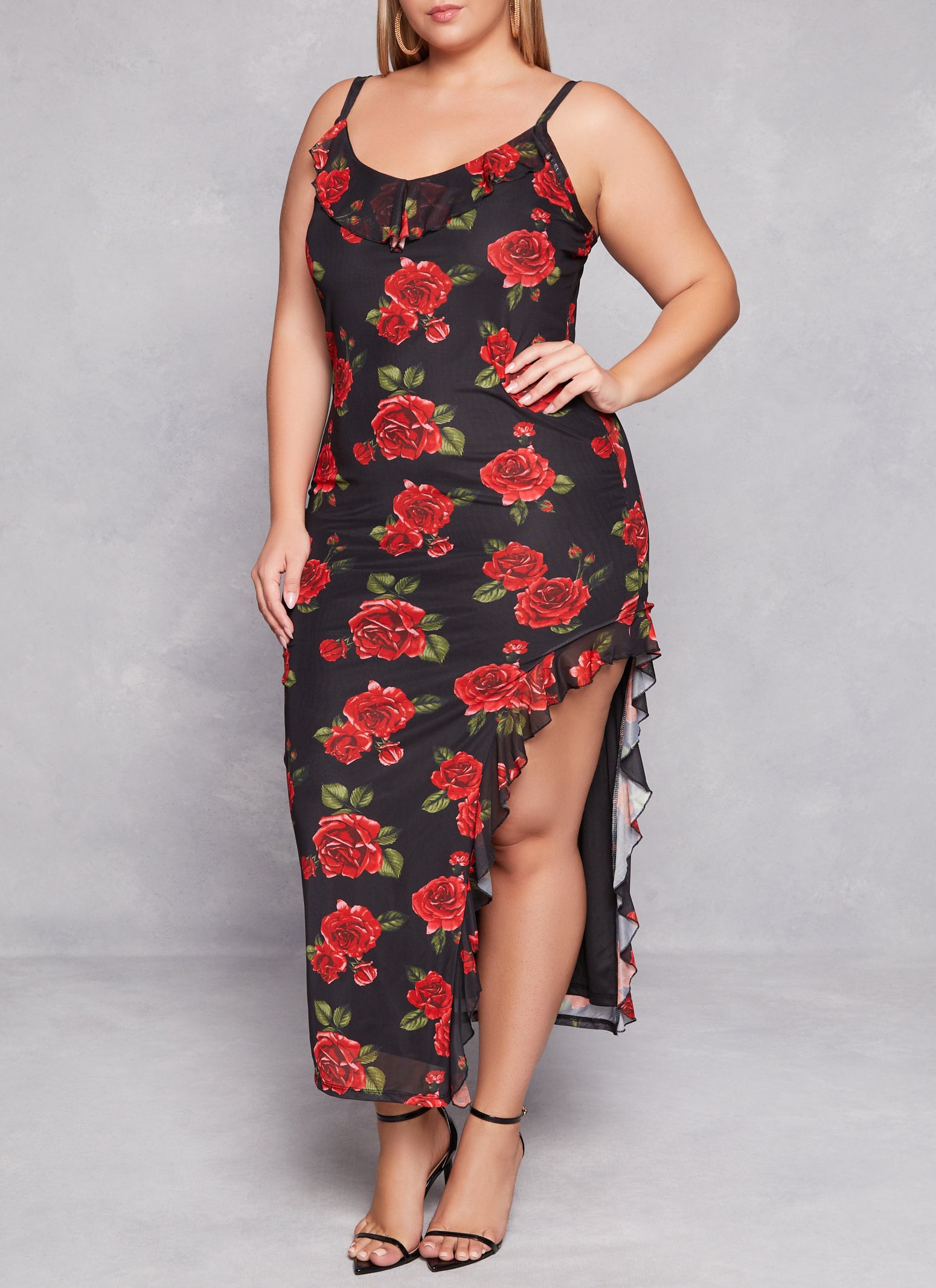 Plus Size Almost Famous Floral Print Asymmetrical Cami Dress、mySite、camillekostekn
