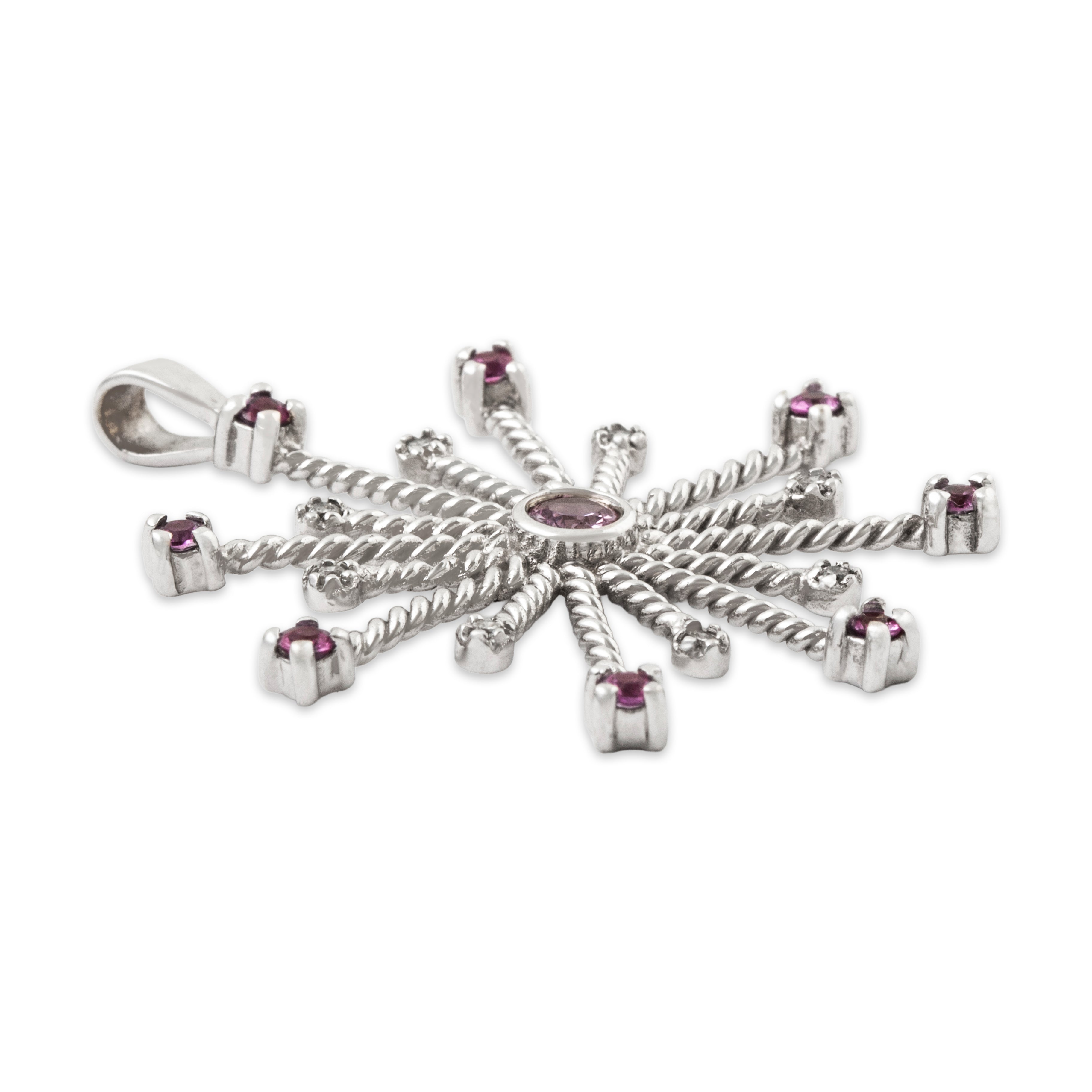 Vintage Large 18k White Gold Pink Spinel Diamond Cable Starburst Pendant、mySite、hinf8tx79