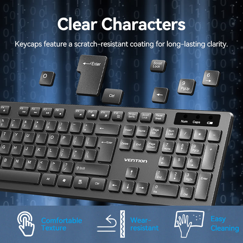 Vention Wireless Full-Sized Keyboard and Mouse Combo with Mouse Pad Black Slim Type - US English Layout、mySite、fannypackpong