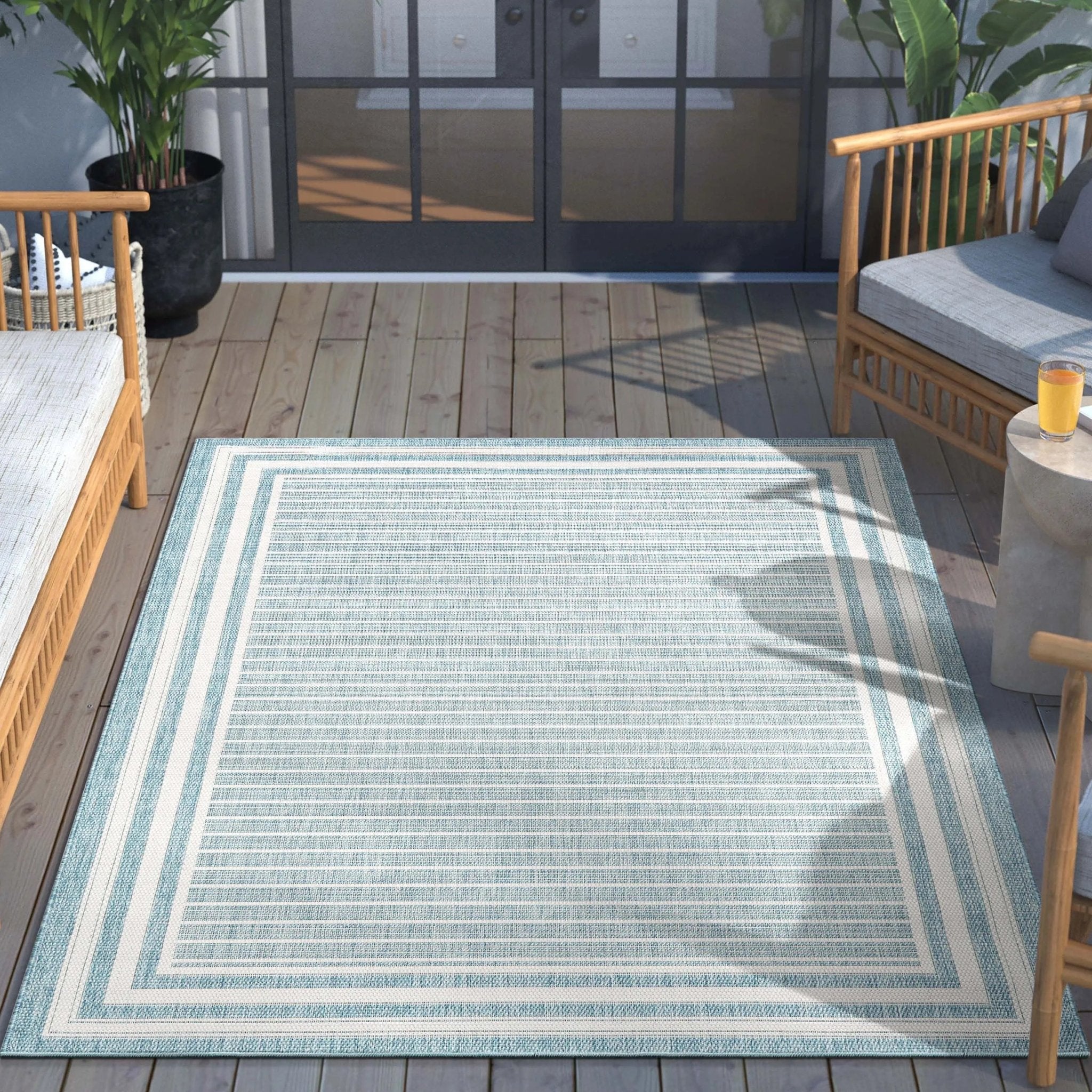 Frankie Modern Stripes Indoor/Outdoor Blue Textured Rug、mySite、gigharbornorthrealestate