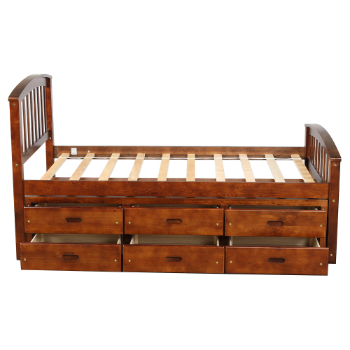 Orisfur. Twin Size Platform Storage Bed Solid Wood Bed with 6 Drawers、、casual