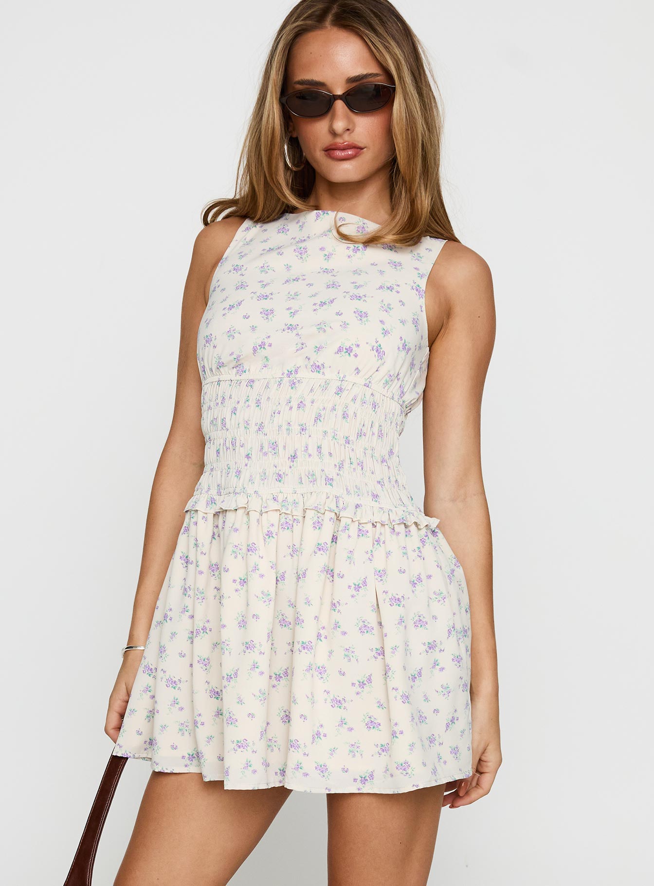 Yennifer Shirred Mini Dress Floral Multi、mySite、solidvoid