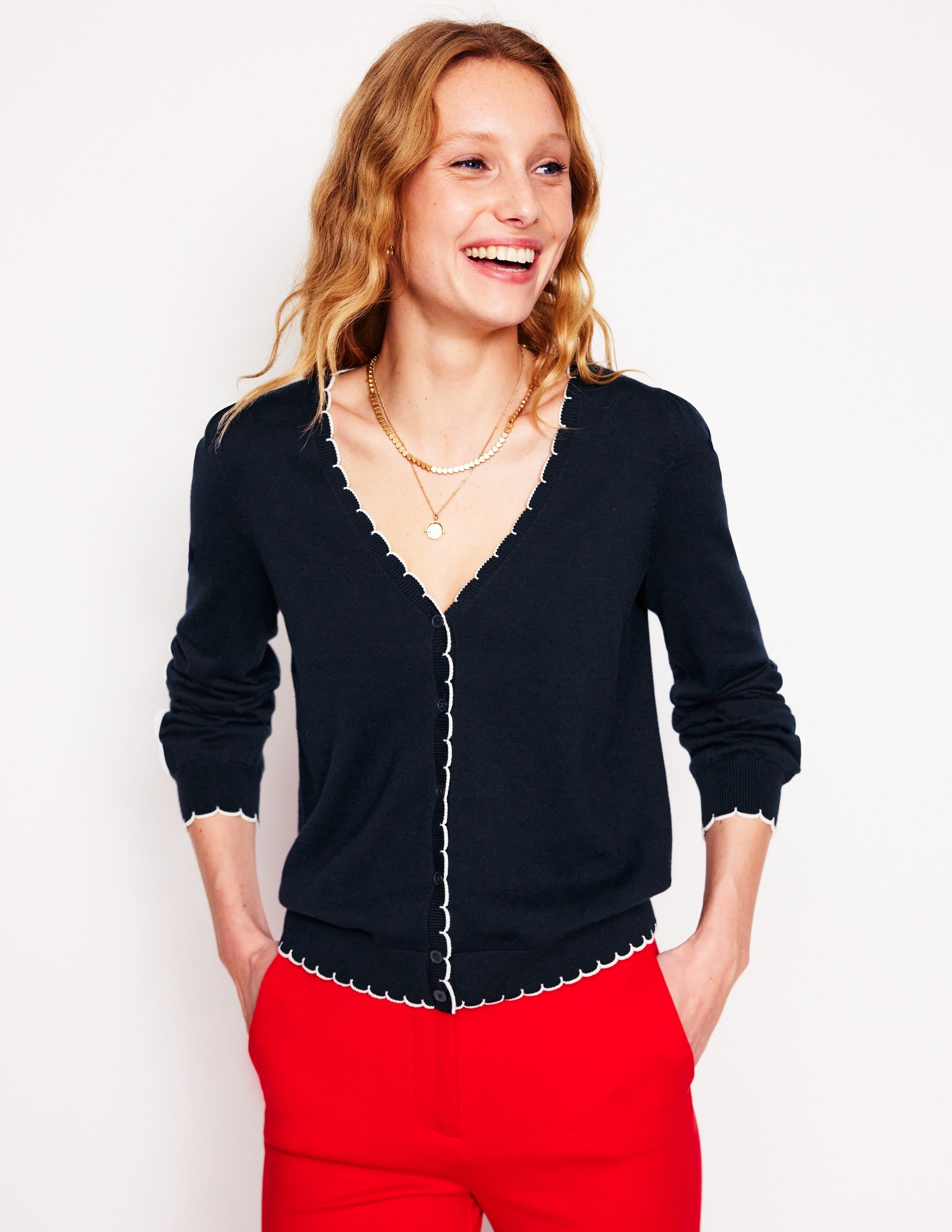  Pru Scallop Trim Cardigan-Navy、mySite、ashleygrahame