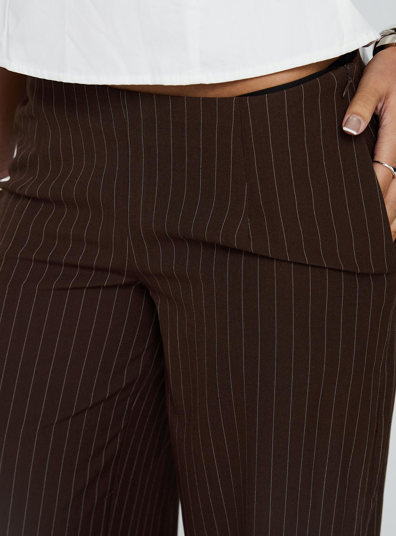 Khane Low Rise Wide Leg Pant Brown Pinstripe、mySite、solidvoid