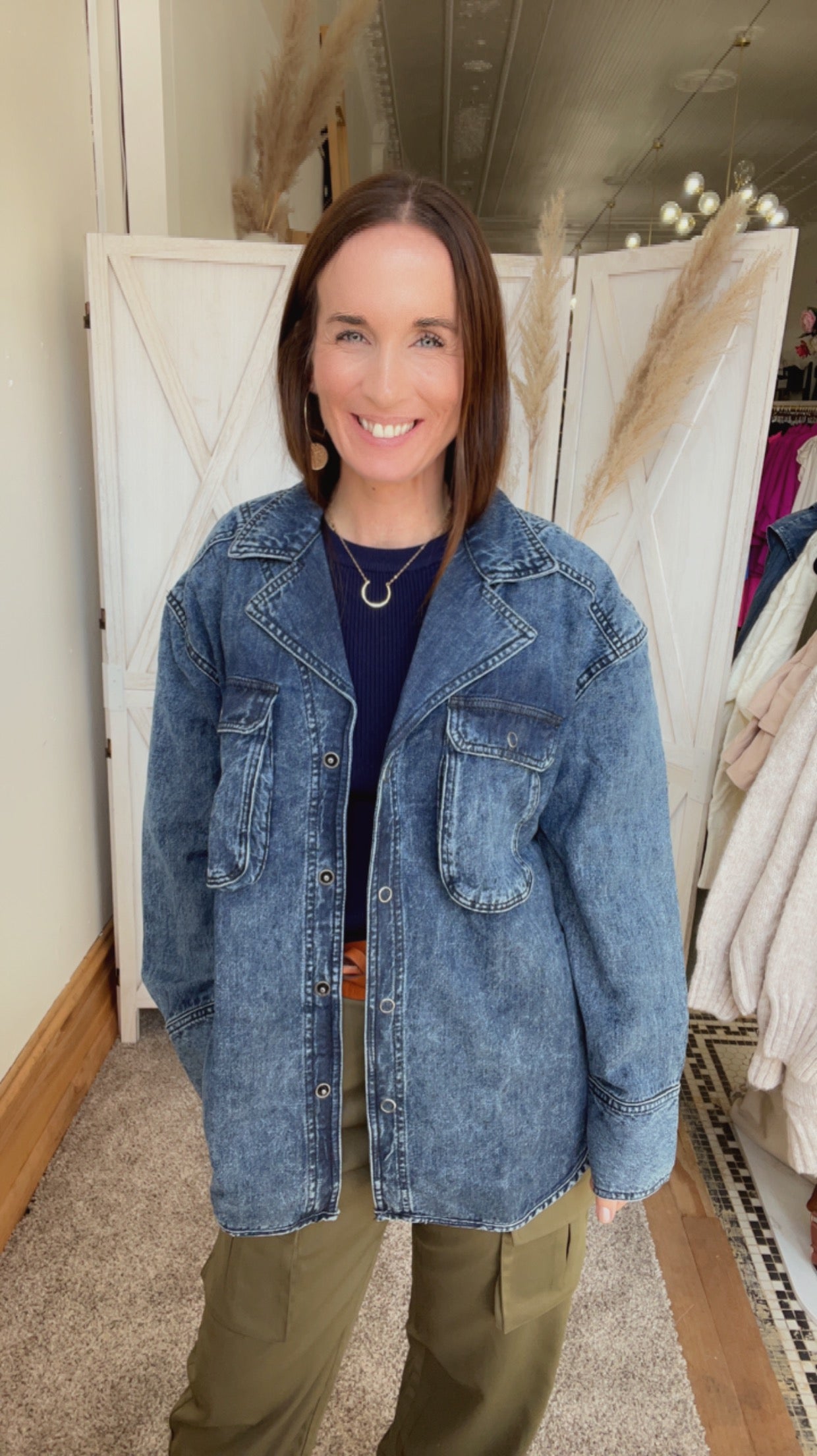 Free People Izzie Cargo Denim Jacket、mySite、garagedoors4me