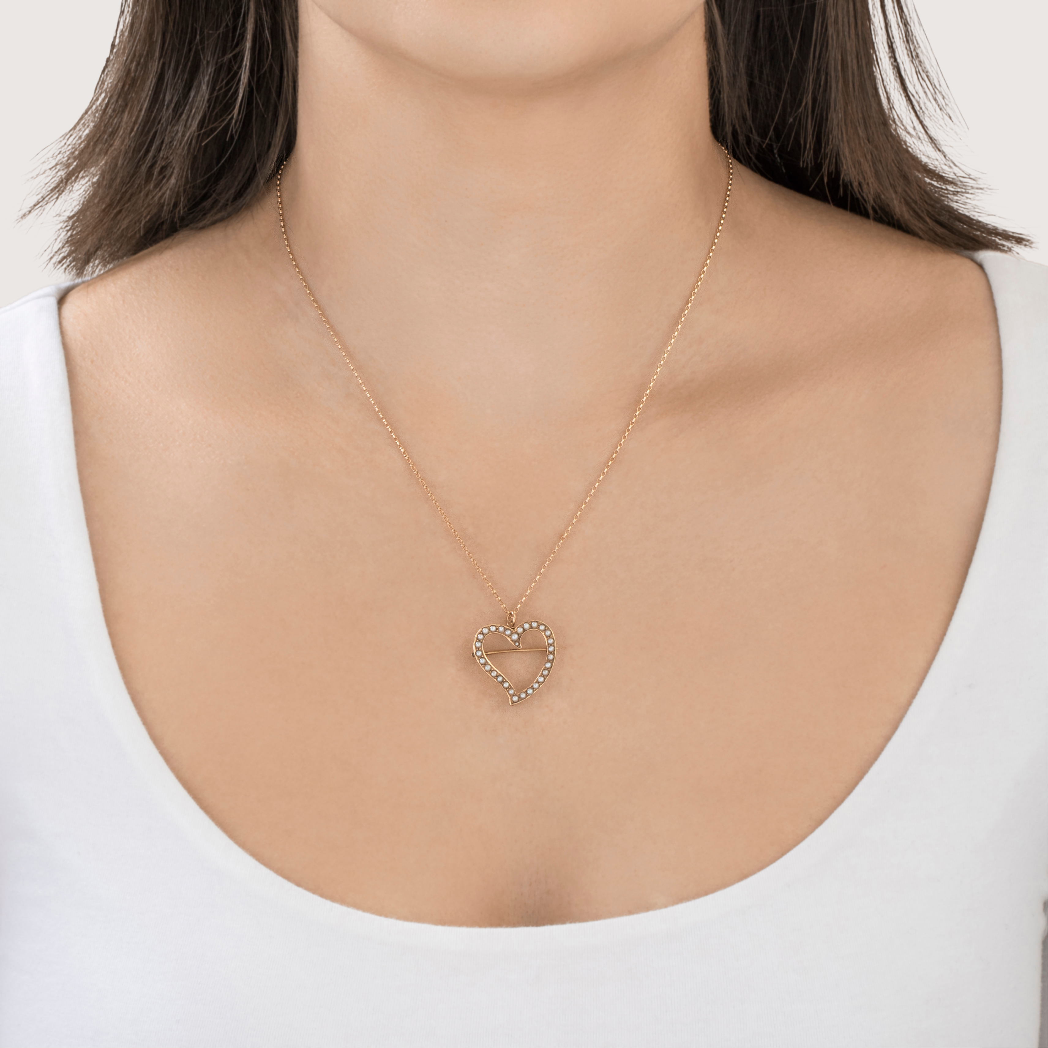 Antique Edwardian 14k Yellow Gold Pearl Wonderful Heart Pin / Pendant、mySite、hinf8tx79