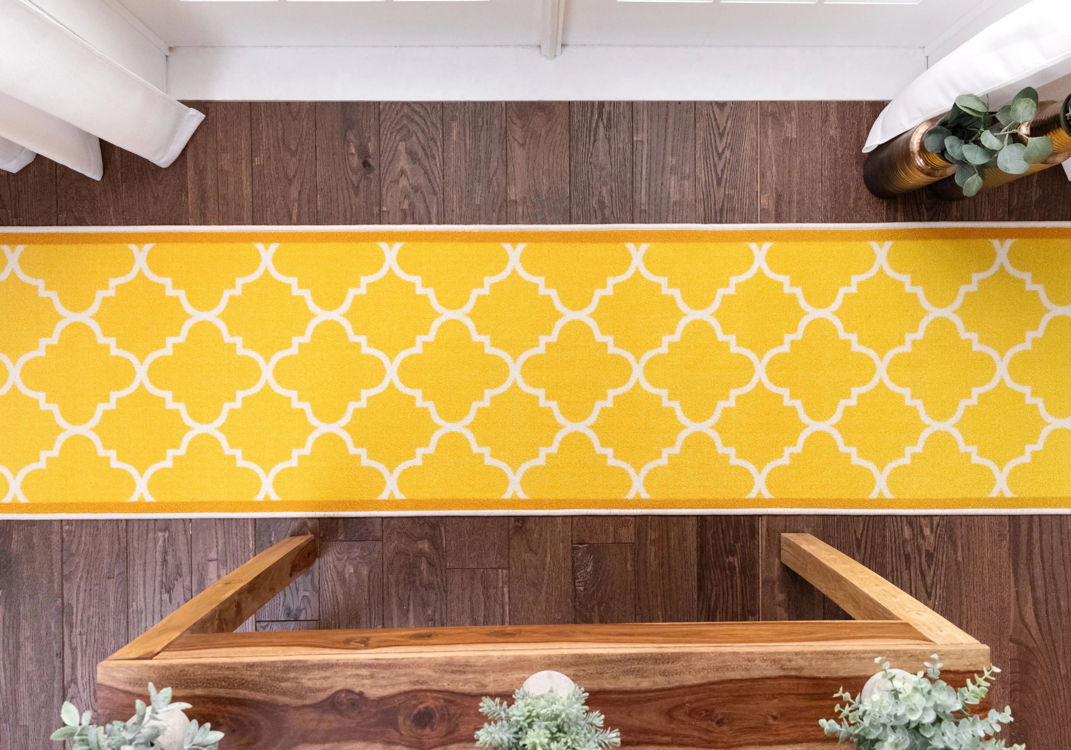 Brooklyn Trellis Custom Size Runner Modern Gold Select Your Width x Choose Your Length Machine Washable Hallway Runner Rug、mySite、gigharbornorthrealestate