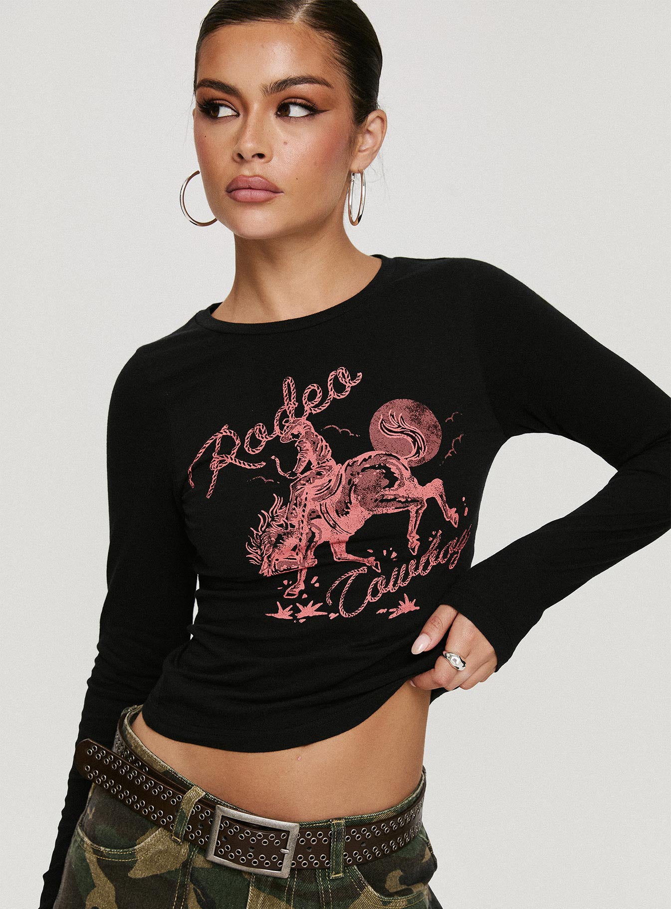 Rodeo Cowboy Long Sleeve Top Washed Wine、mySite、solidvoid