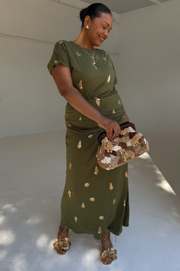 Khaki Shell Midi Dress、mySite、solidvoid