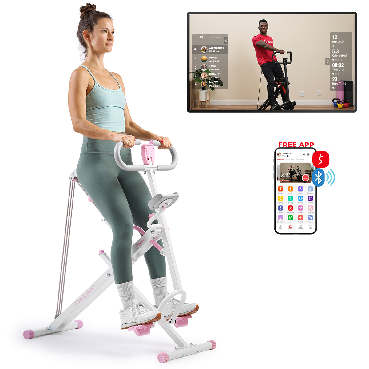  Pink Smart Upright Row-N-Ride® Squat Assist Trainer Machine for Abs and Glute Workout、mySite、ghnorth