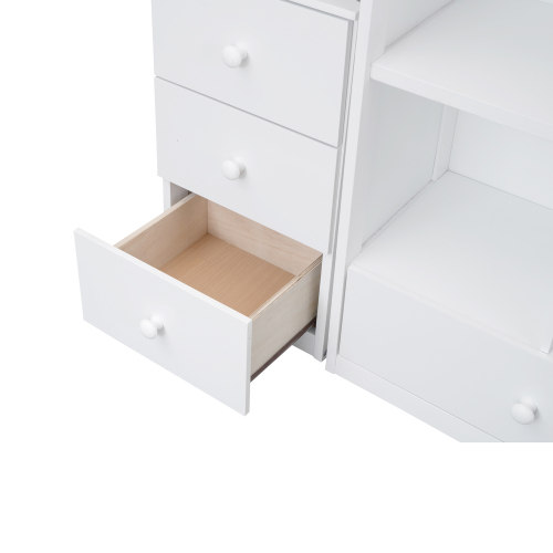 Twin Size Loft Bed with L-Shaped Desk and Drawers, Cabinet and Storage Staircase, White、、casual