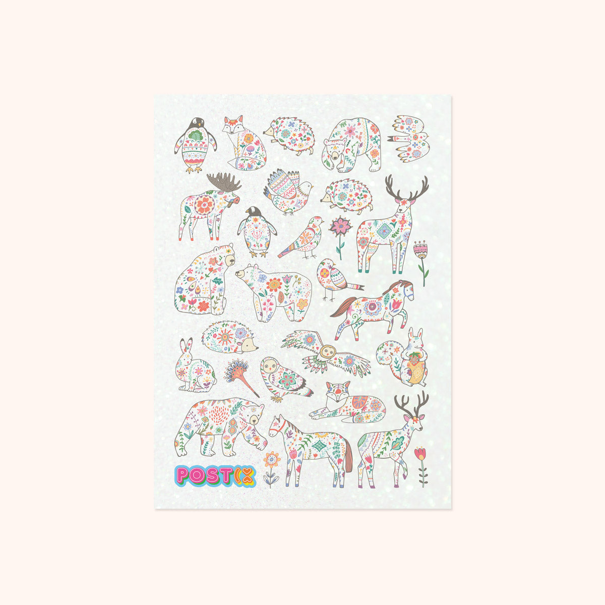  Floral Animals A6 Glitter Sticker Sheet、mySite、ghnorth