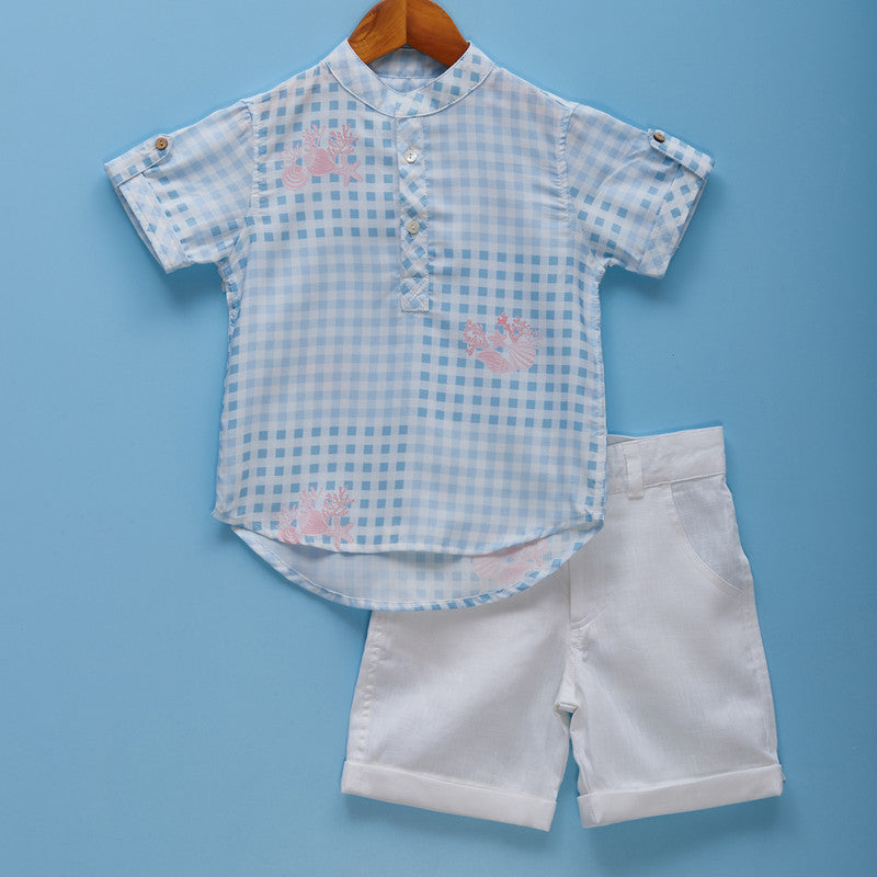 Cotton Coral Shirt | Printed | Sky Blue、mySite、camillekostekn