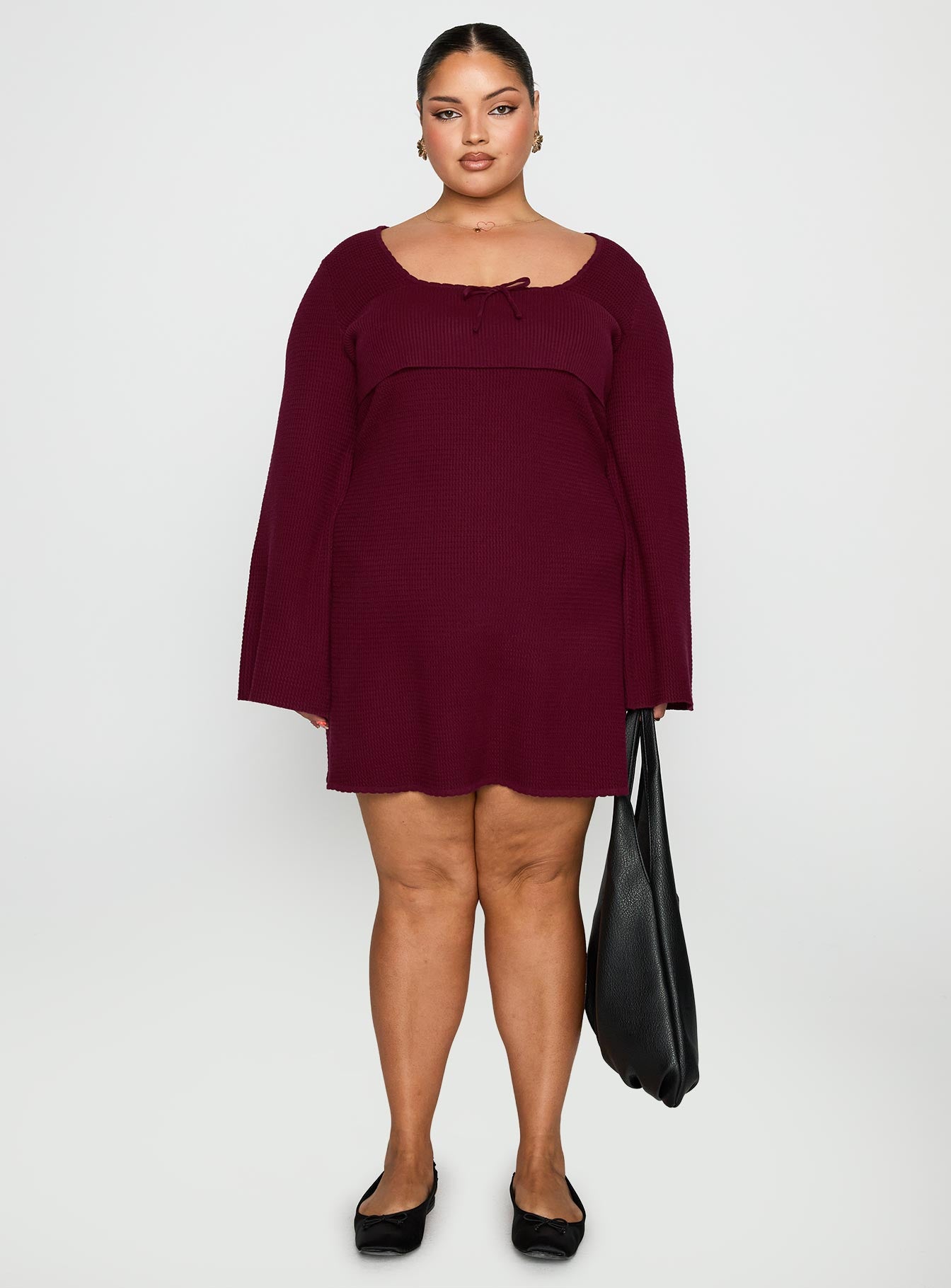 Sandyra Knit Mini Dress Maroon Curve、mySite、solidvoid