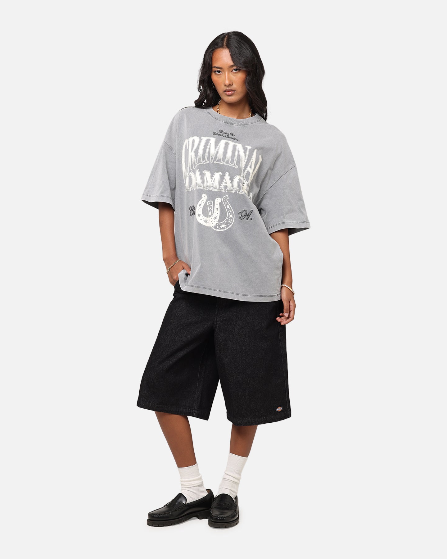 Criminal Damage Horseshoe T-Shirt Washed Black、mySite、zt4zffjzw