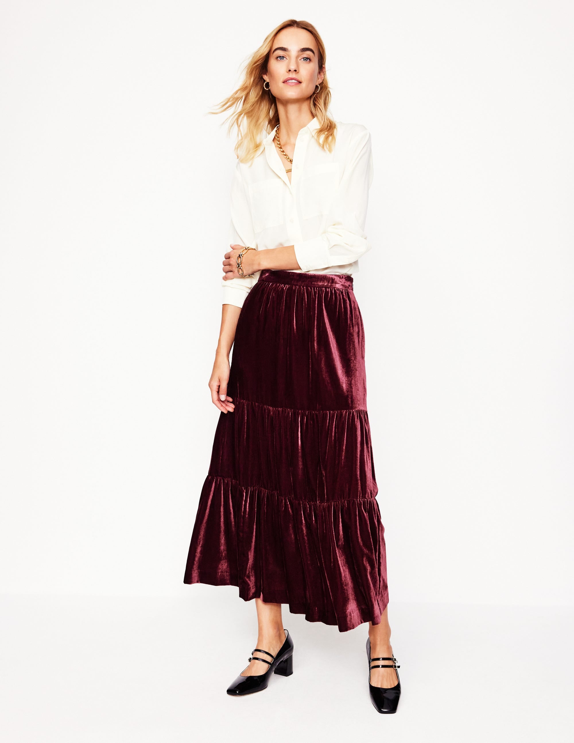  Viv Velvet Tiered Maxi Skirt-Cabernet、mySite、ashleygrahame