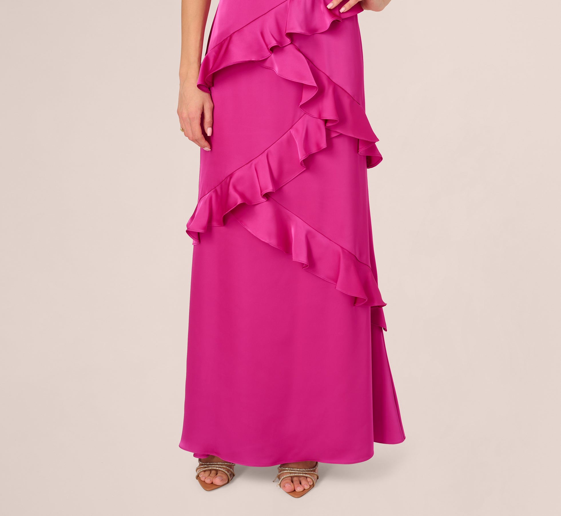 Satin Cascade Ruffle Slip Gown In Electric Passion、mySite、solidvoid