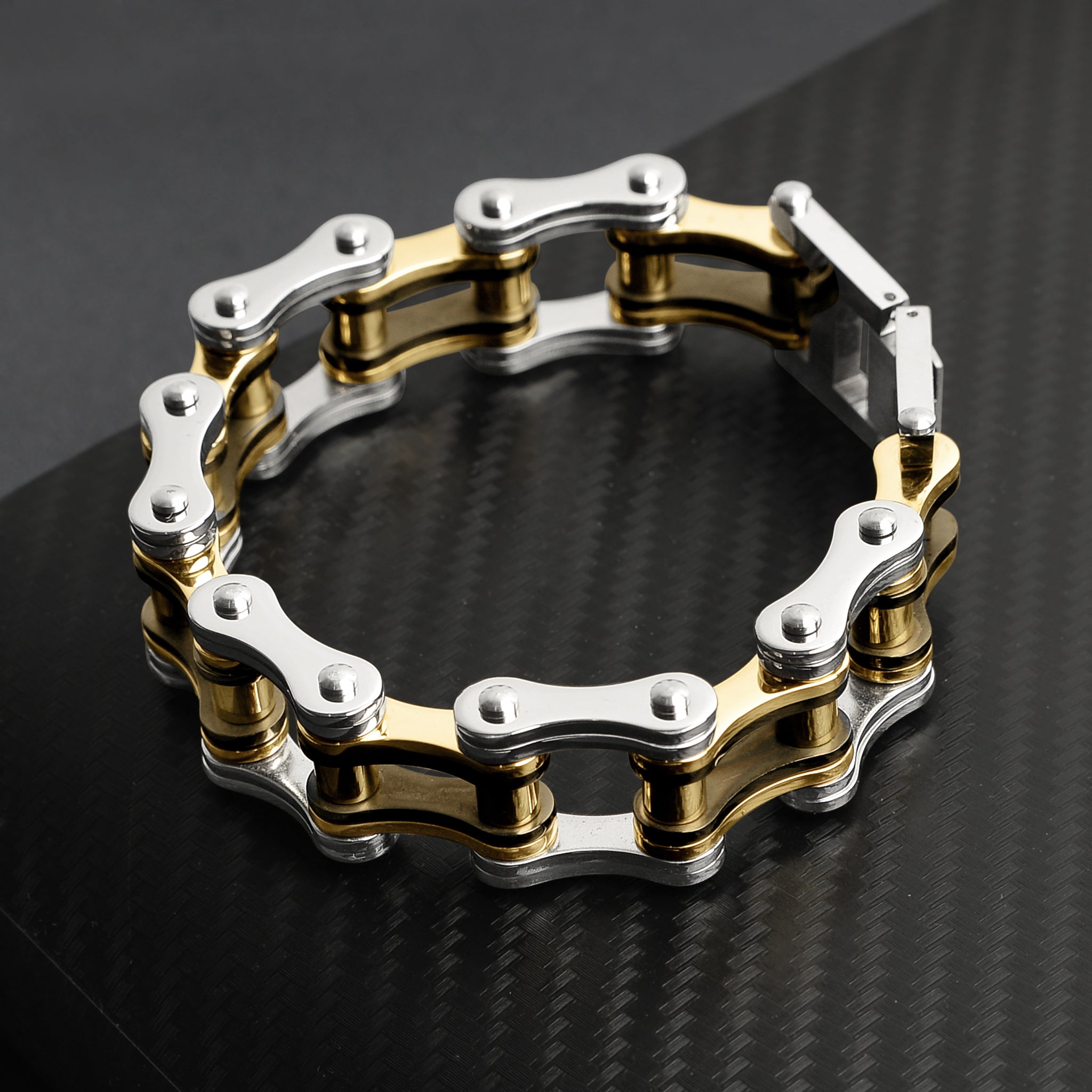 Stainless Steel Black And 18K Gold PVD Coated Bike Chain Bracelet / WCB1005、mySite、dreamappss